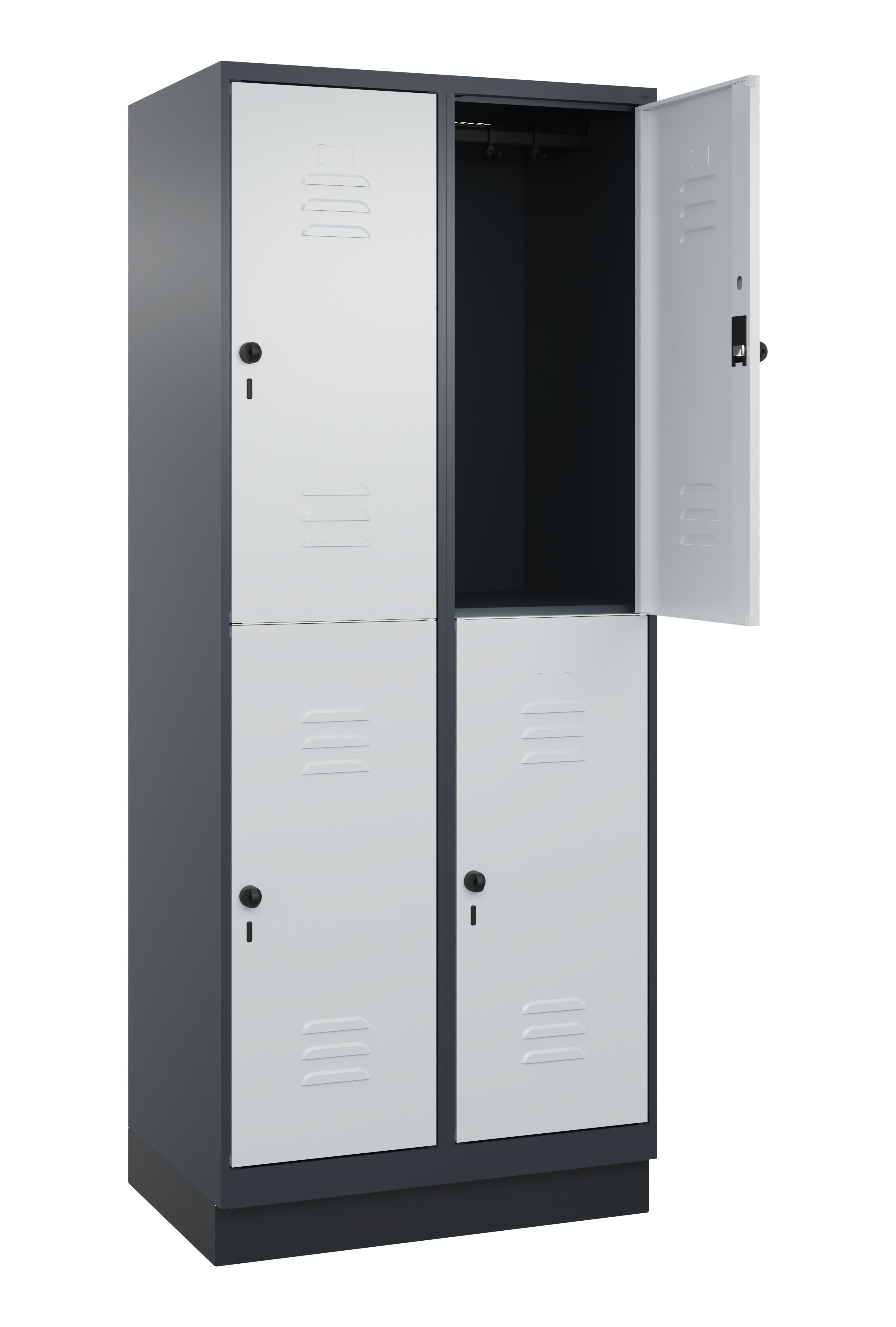 Doppelstock-Spind Classic Plus, Sockel, 4 Fächer, 2080x800x500mm Doppelstock-Spind Classic Plus, Sockel, 4 Fächer, 2080x800x500mm