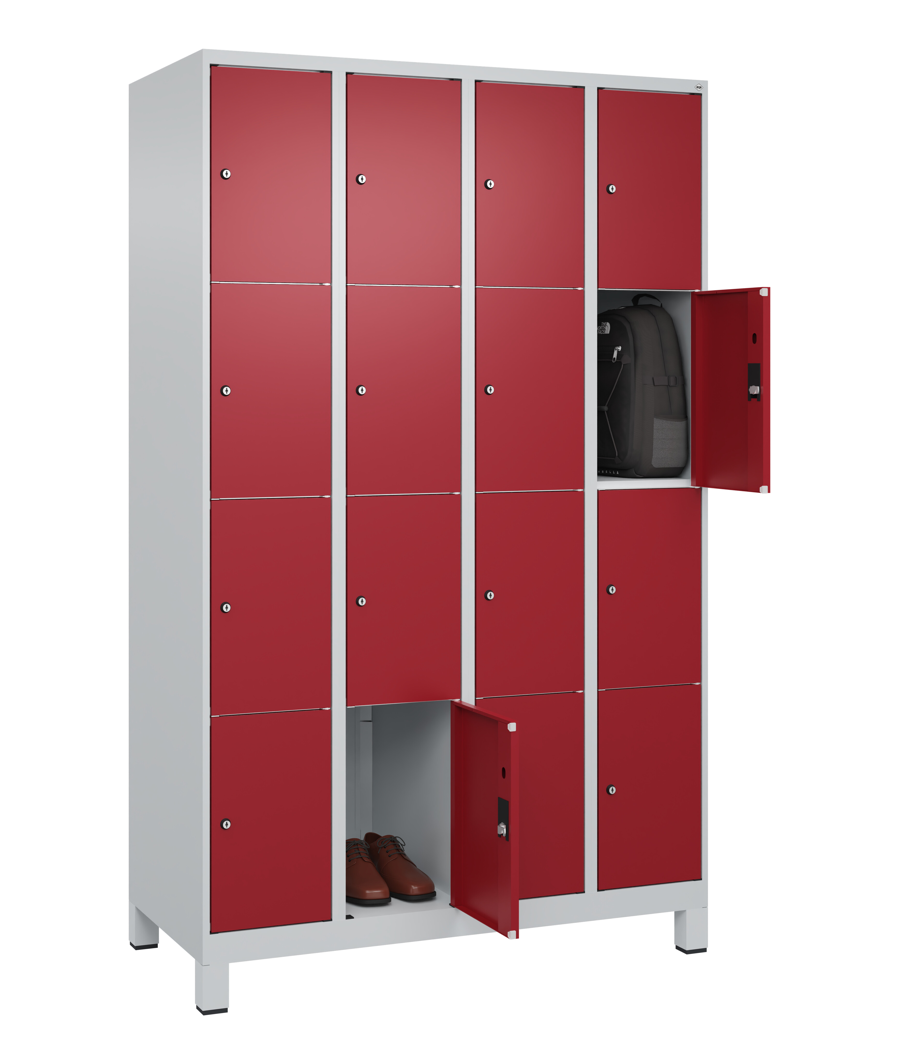 Schließfachschrank Classic Plus, Füße, 16 Fächer, 1950x1200x500mm