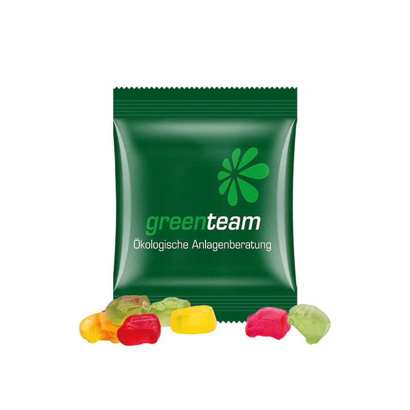 Minitüte 10 g kompostierbare Folie weiß Trolli Fruchtgummi Auto-Mischung Minitüte 10 g kompostierbare Folie weiß Trolli Fruchtgummi Auto-Mischung