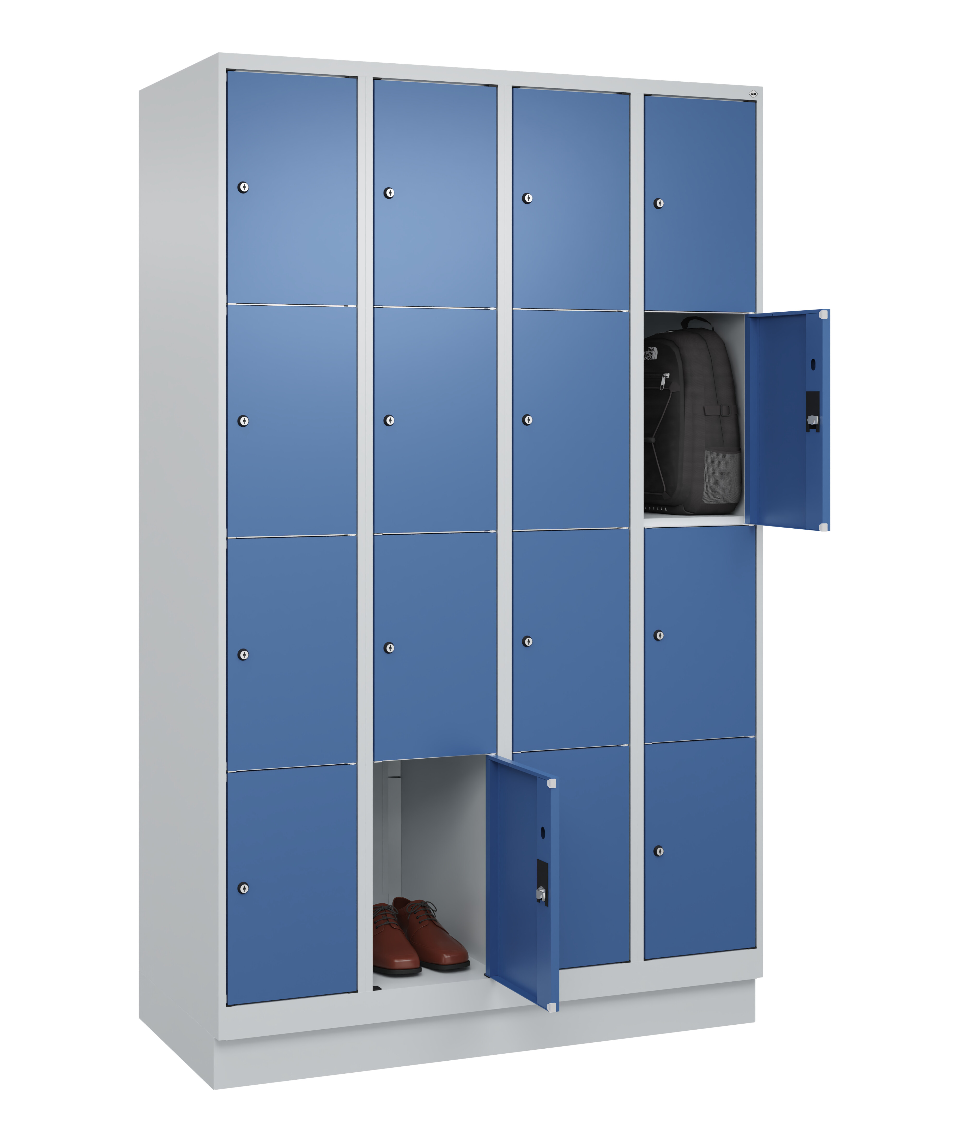 Schließfachschrank Classic Plus, Sockel, 16 Fächer, 1950x1200x500mm