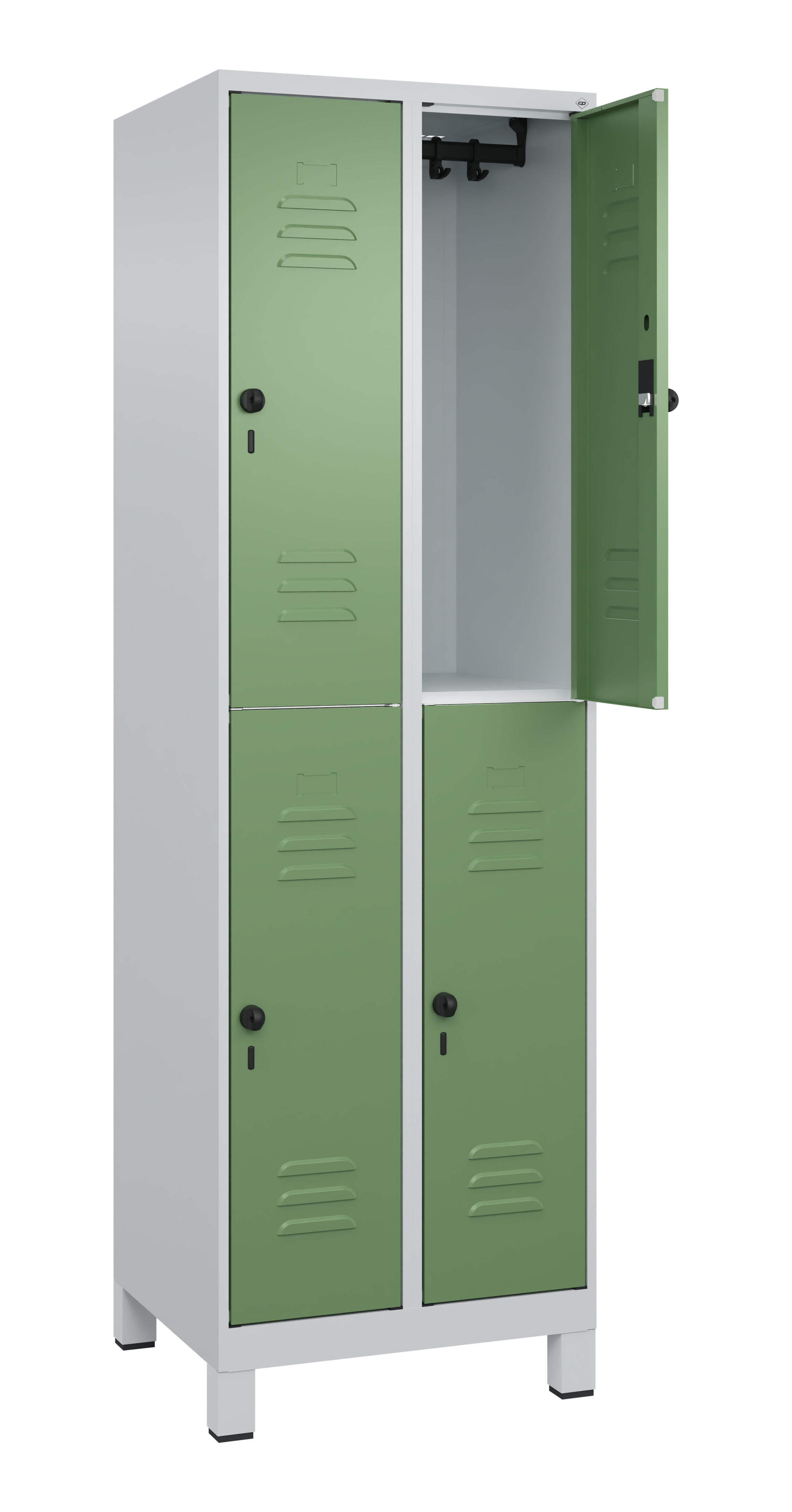 Doppelstock-Spind Classic Plus, Füße, 4 Fächer, 1950x600x500mm Doppelstock-Spind Classic Plus, Füße, 4 Fächer, 1950x600x500mm