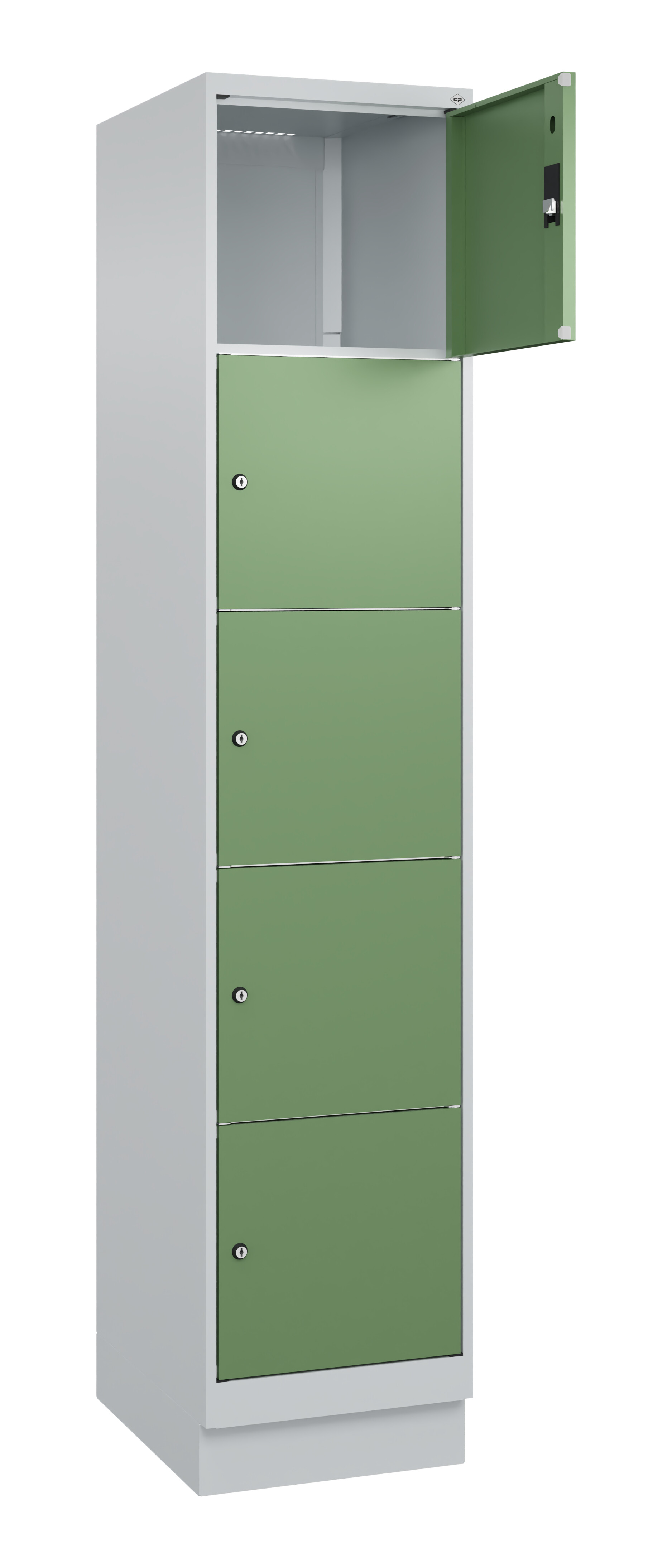 Schließfachschrank Classic Plus, Sockel, 5 Fächer, 2120x400x500mm