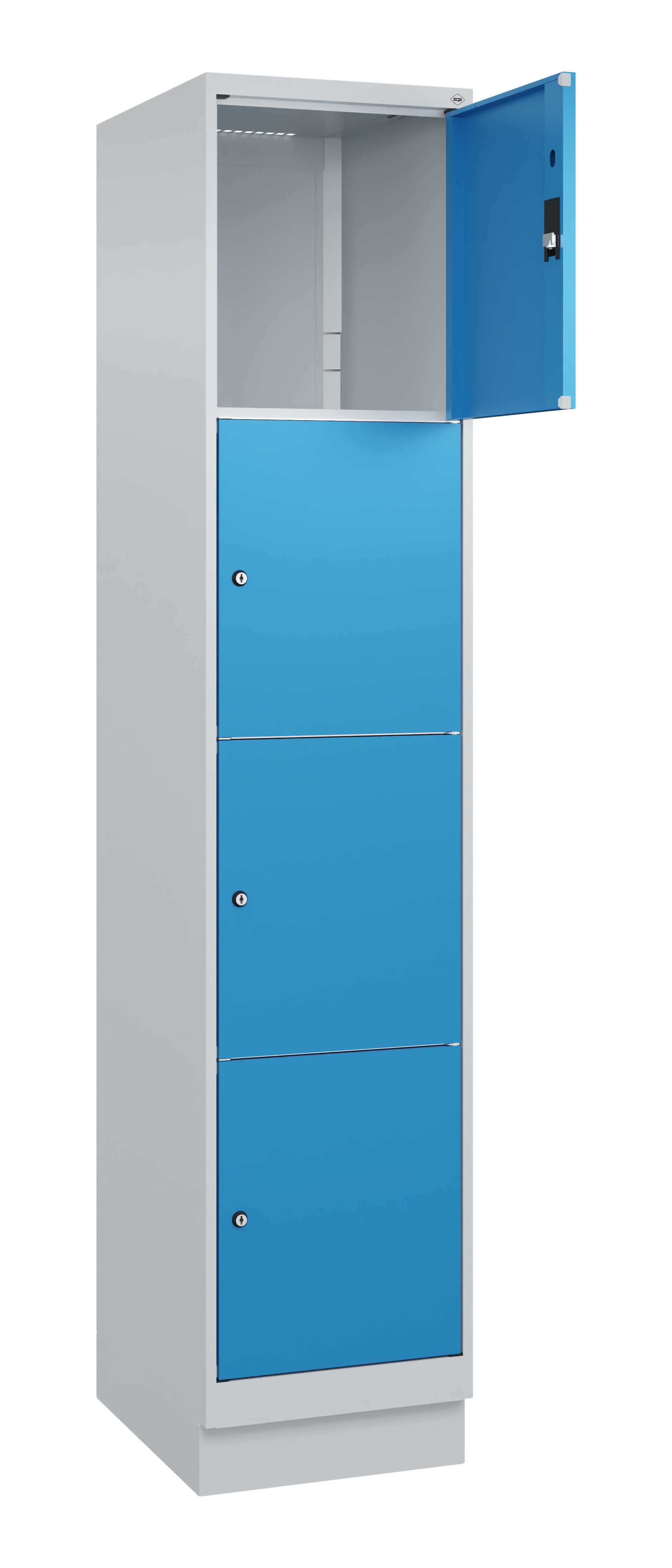 Schließfachschrank Classic Plus, Sockel, 4 Fächer, 2120x400x500mm
