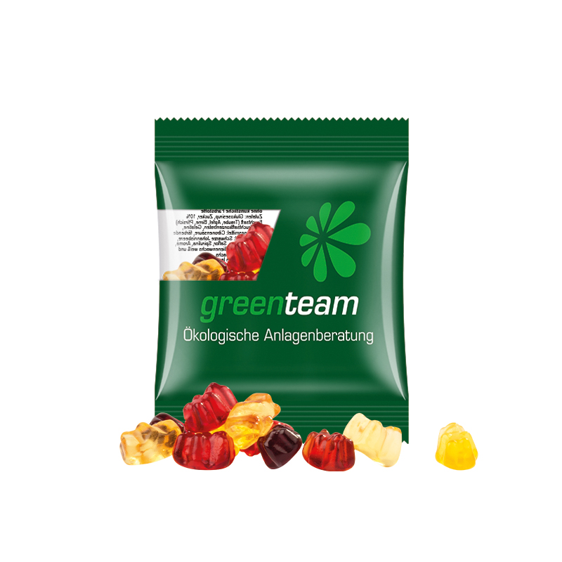 Minitüte 10 g kompostierbare Folie transparent Trolli Fruchtgummibären 30% Fruchtsaftqualität Exquisit Minitüte 10 g kompostierbare Folie transparent Trolli Fruchtgummibären 30% Fruchtsaftqualität Exquisit