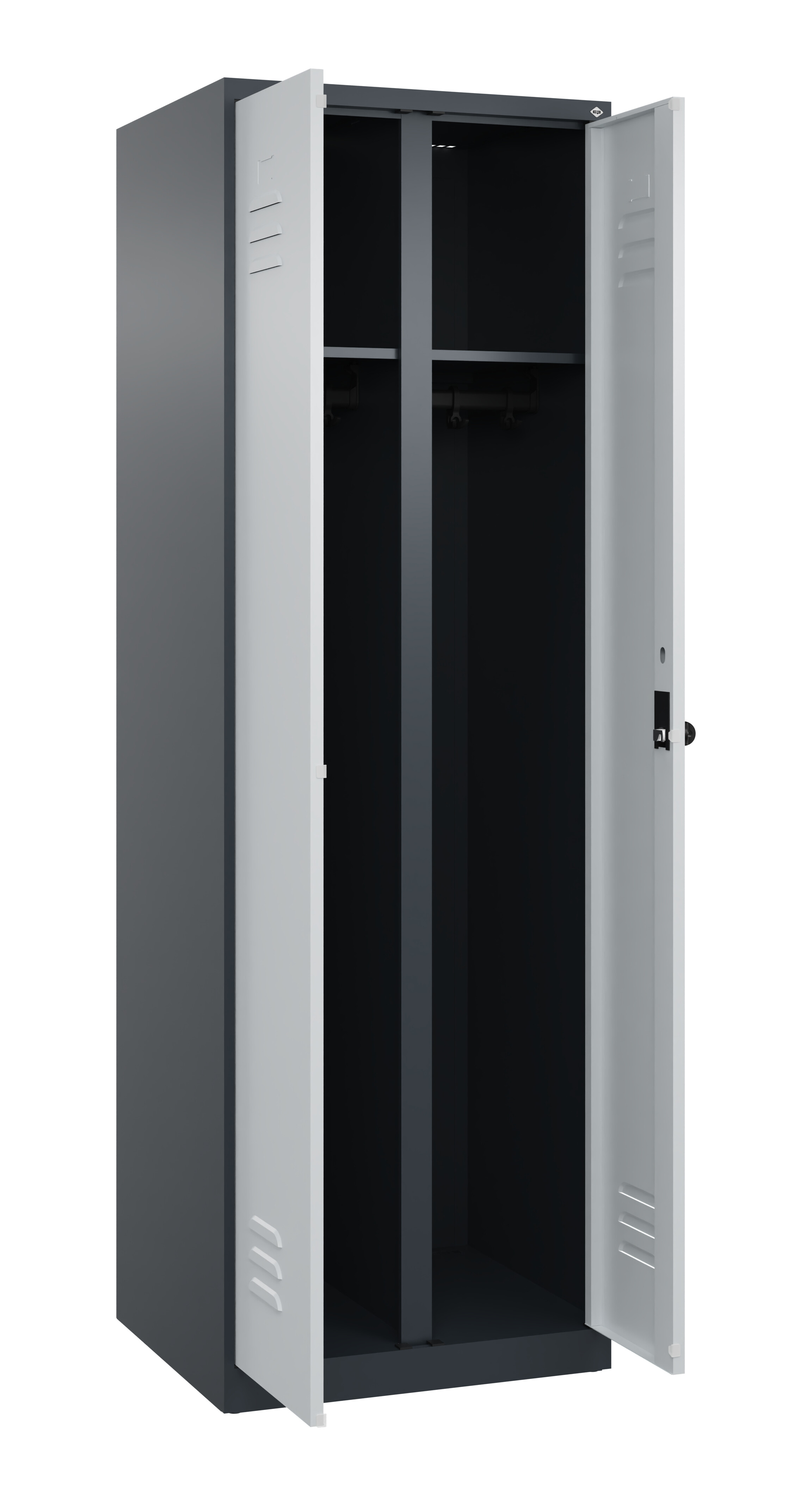 Schwarz-Weiß-Spind Classic Plus, 2 Abteile, 1850x600x500mm