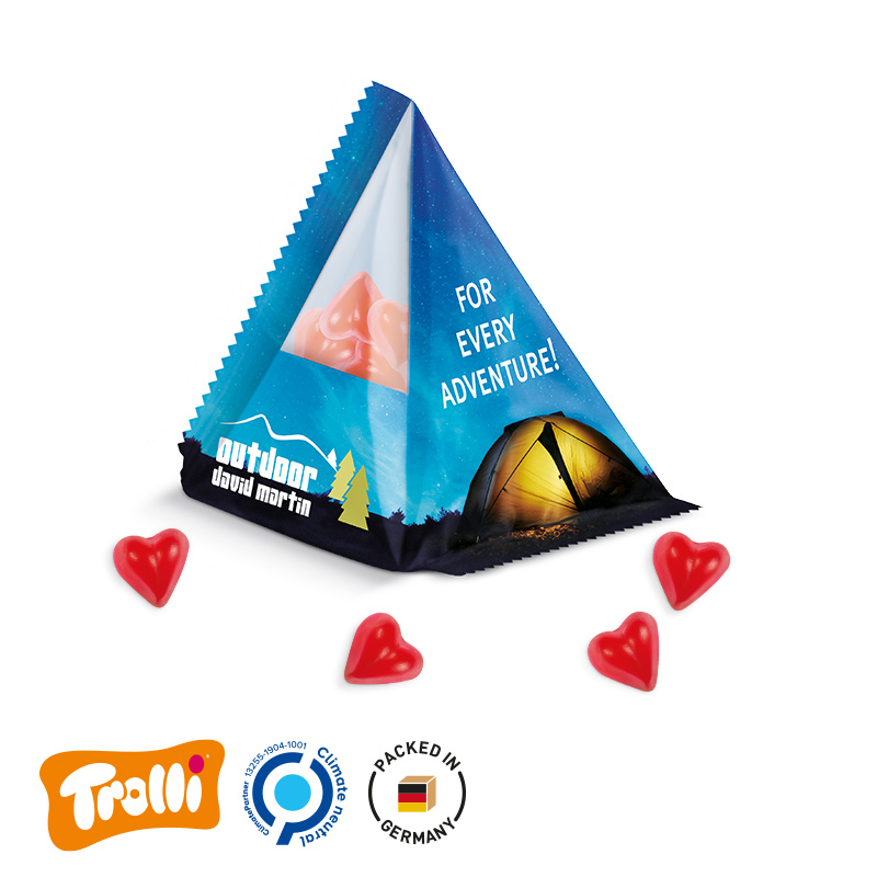Fruchtgummi Tetraeder Folie transparent Trolli Fruchtgummi Herz rot