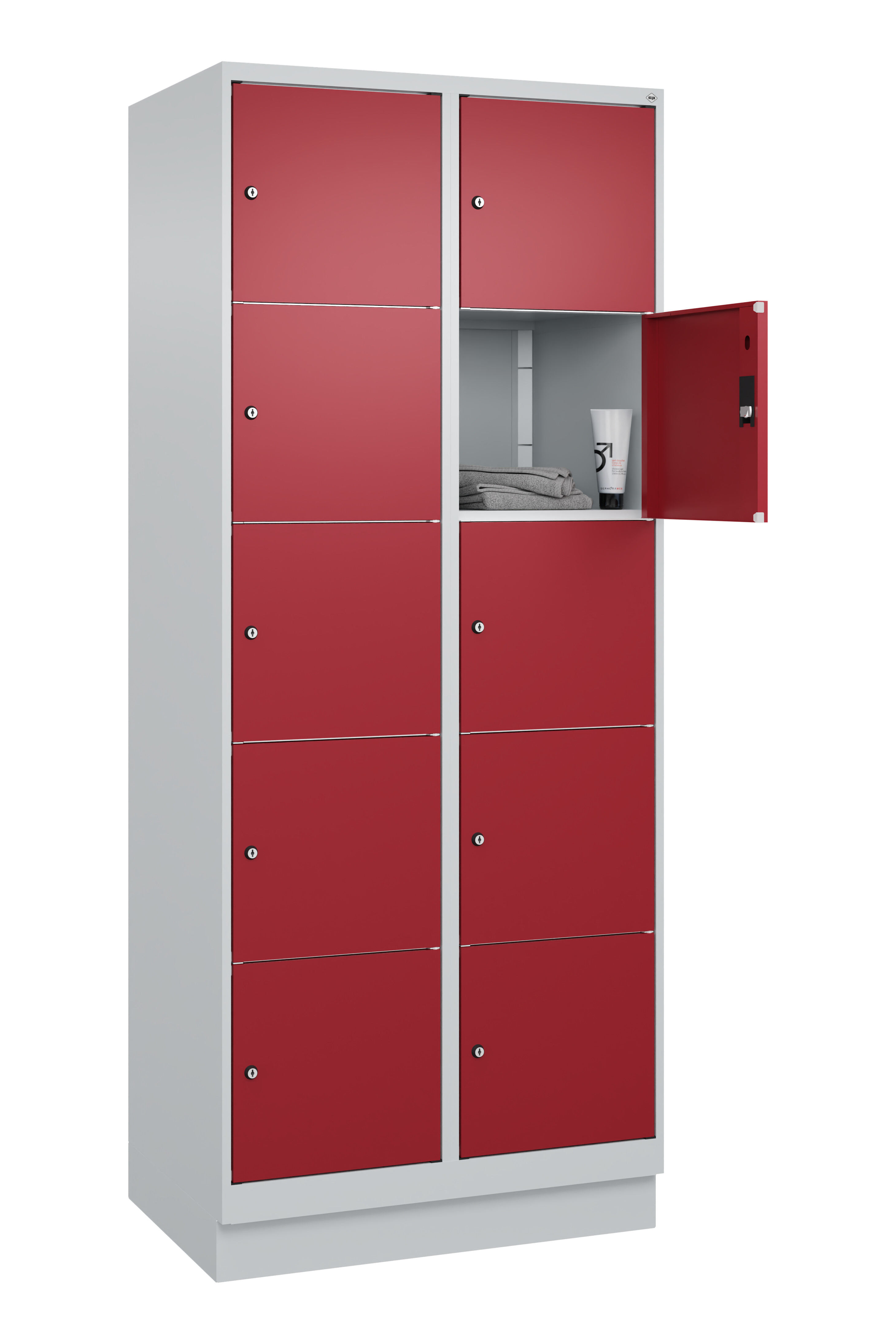 Schließfachschrank Classic Plus, Sockel, 10 Fächer, 2120x800x500mm