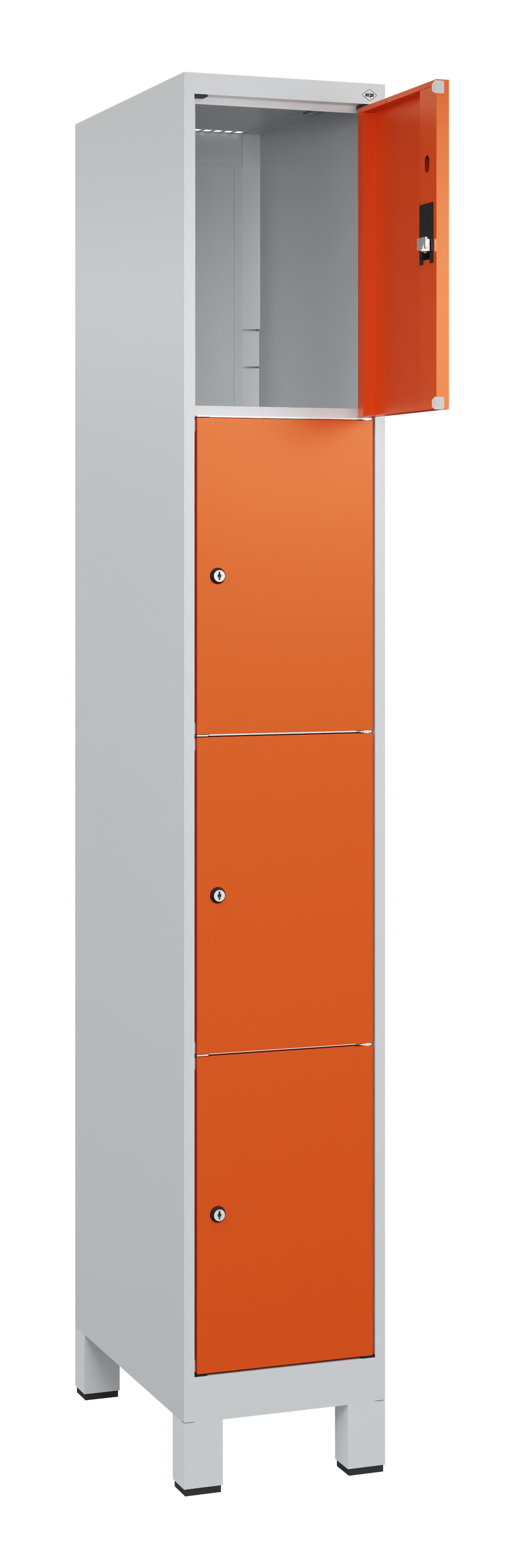 Schließfachschrank Classic Plus, Füße, 4 Fächer, 1950x300x500mm