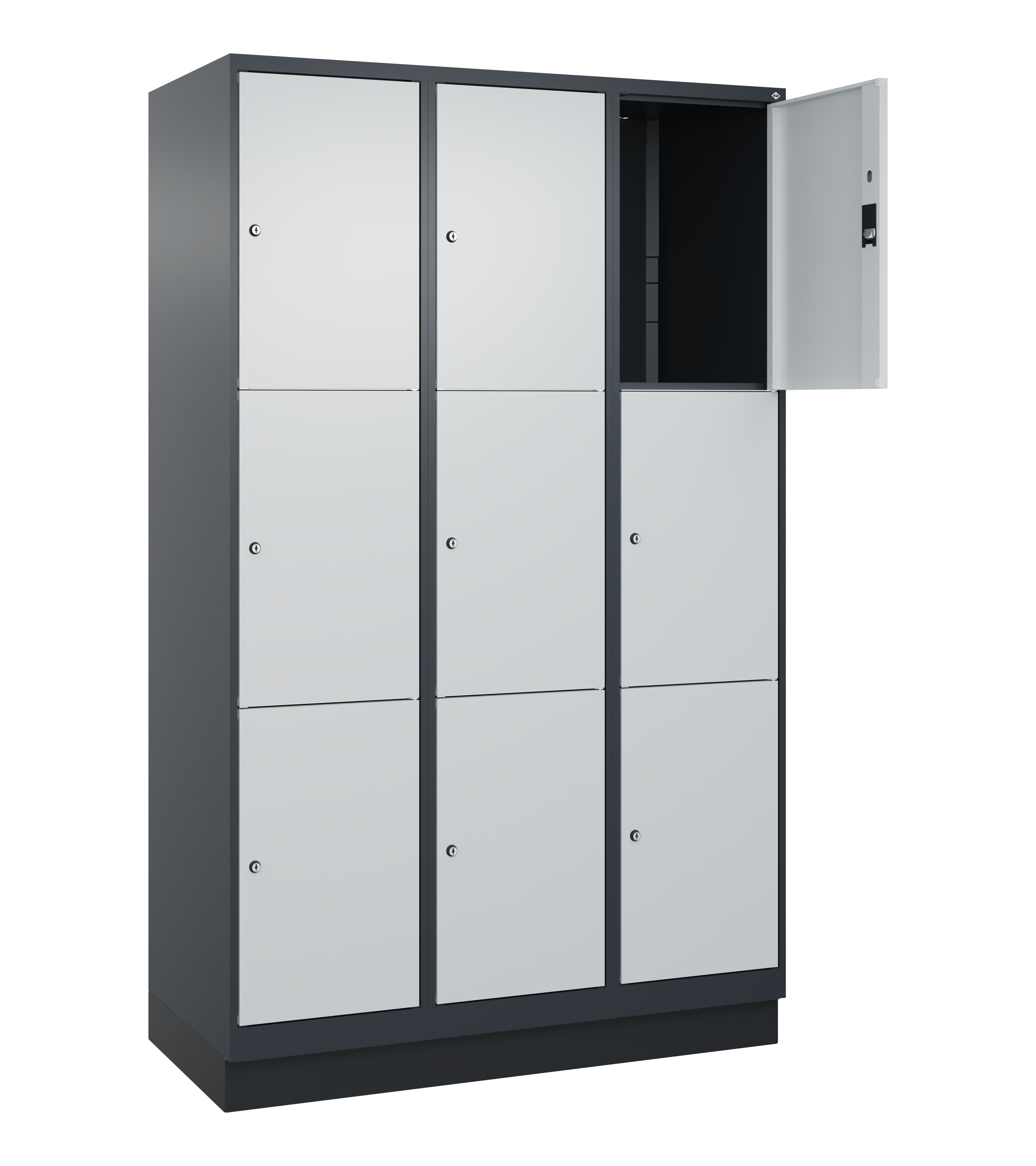 Schließfachschrank Classic Plus, Sockel, 9 Fächer, 2120x1200x500mm Schließfachschrank Classic Plus, Sockel, 9 Fächer, 2120x1200x500mm