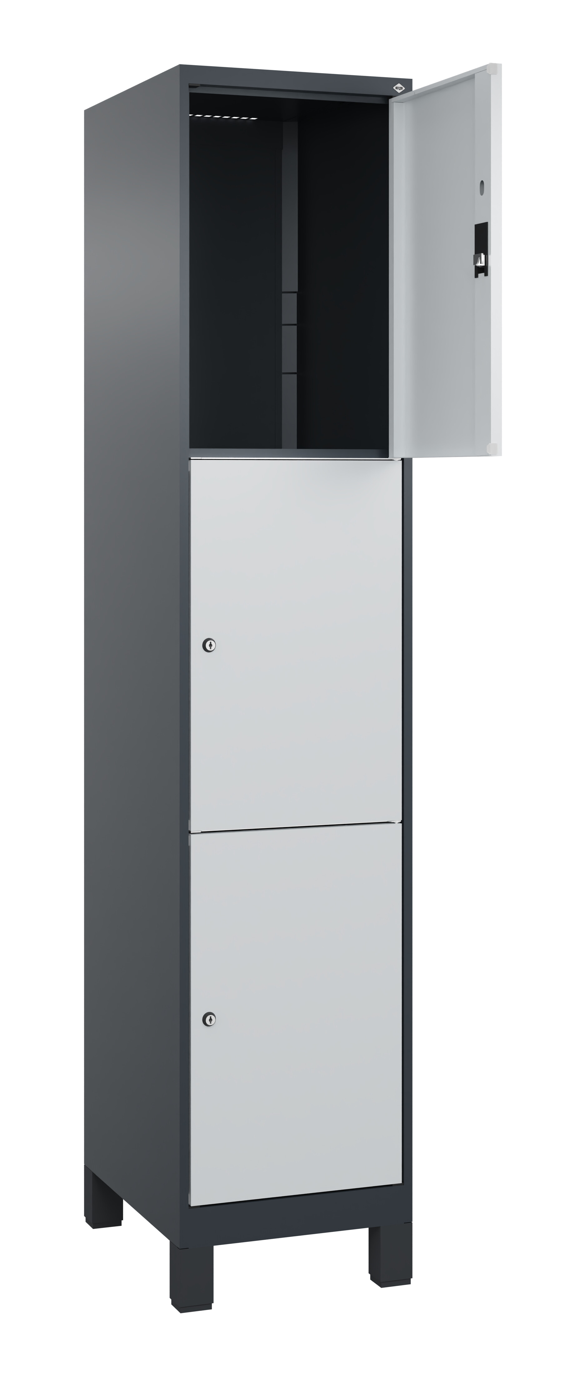 Schließfachschrank Classic Plus, Füße, 3 Fächer, 1950x400x500mm