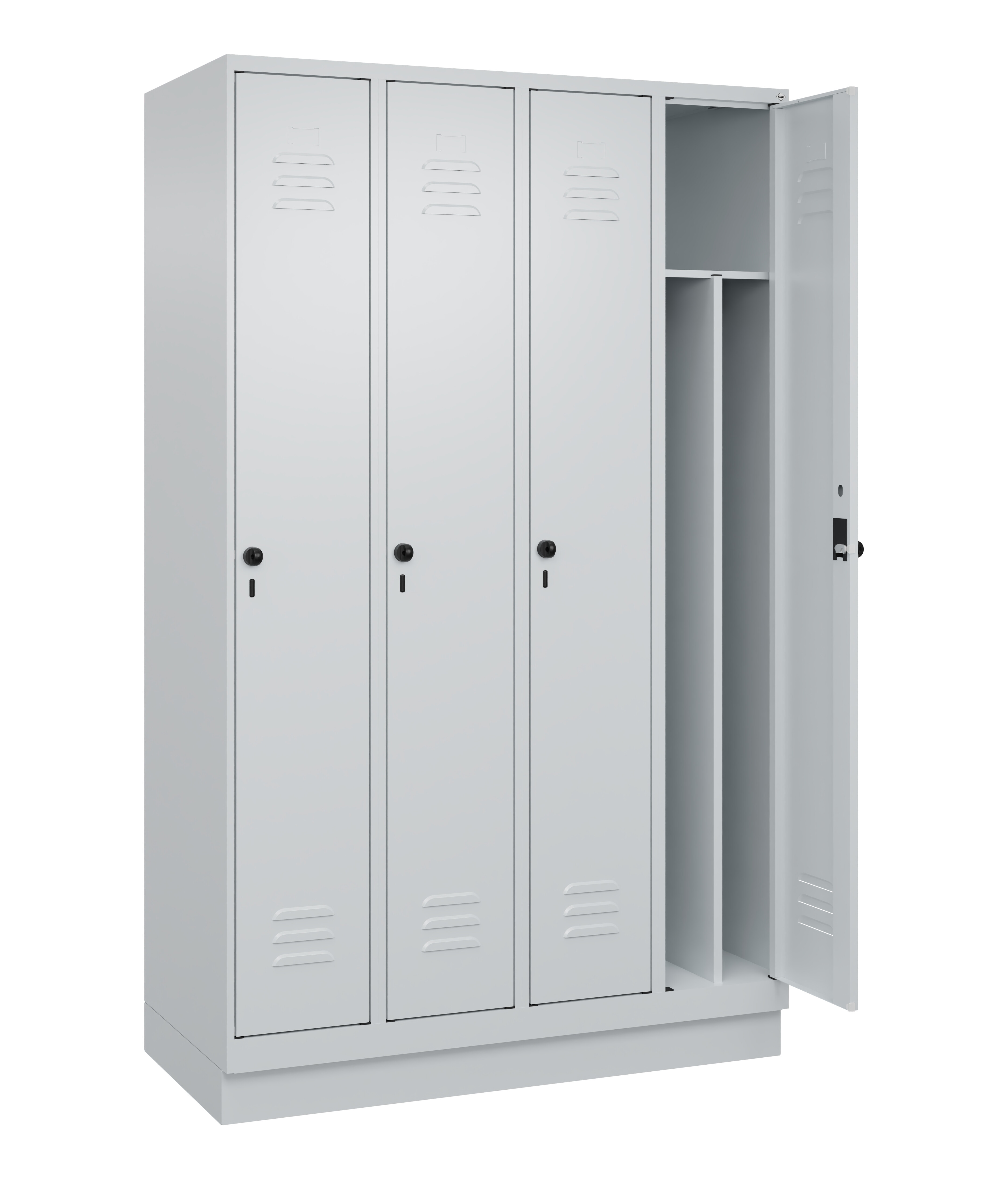 Spind Classic Plus, Sockel, 4 Abteile, 1950x1200x500mm Spind Classic Plus, Sockel, 4 Abteile, 1950x1200x500mm