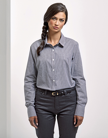 Premier Workwear Women´s Microcheck (Gingham) Long Sleeve Cotton Shirt