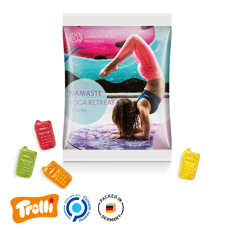 Maxitüte Folie weiß Trolli Fruchtgummi Handy Maxitüte Folie weiß Trolli Fruchtgummi Handy