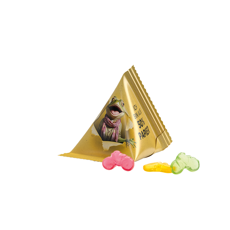 Fruchtgummi Tetraeder Papierfolie weiß Trolli Fruchtgummi Fahrrad