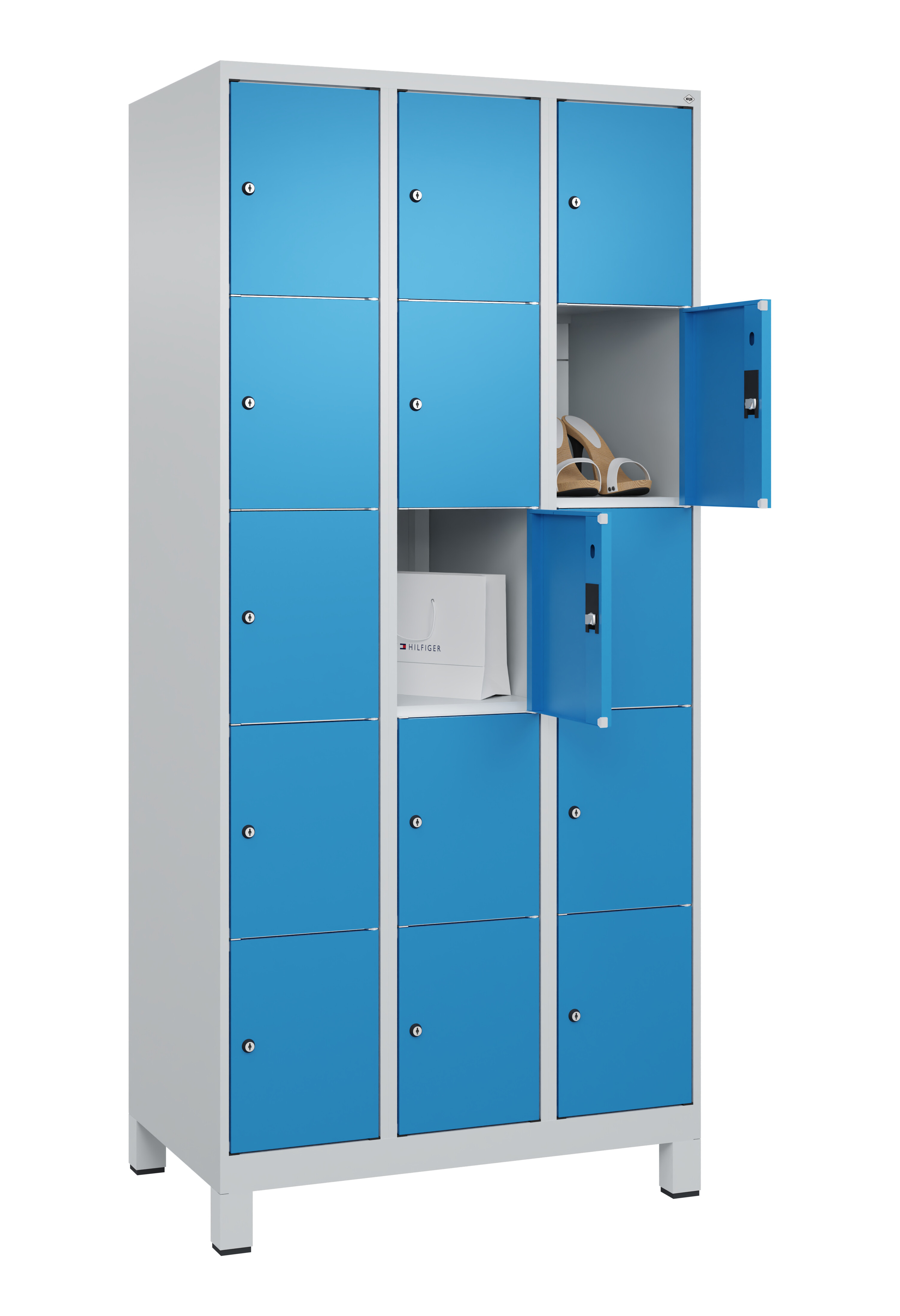 Schließfachschrank Classic Plus, Füße, 15 Fächer, 1950x900x500mm