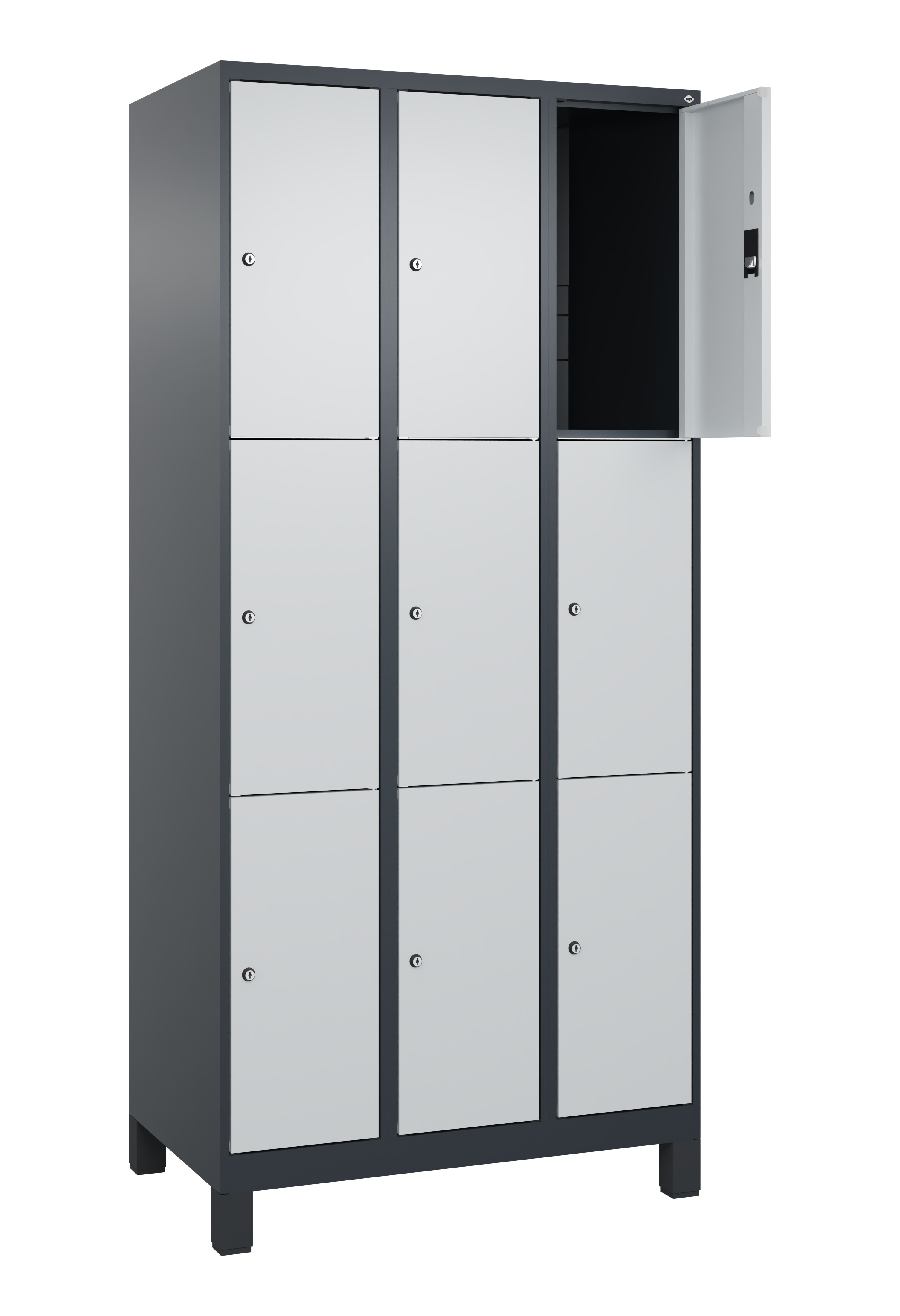 Schließfachschrank Classic Plus, Füße, 9 Fächer, 1950x900x500mm