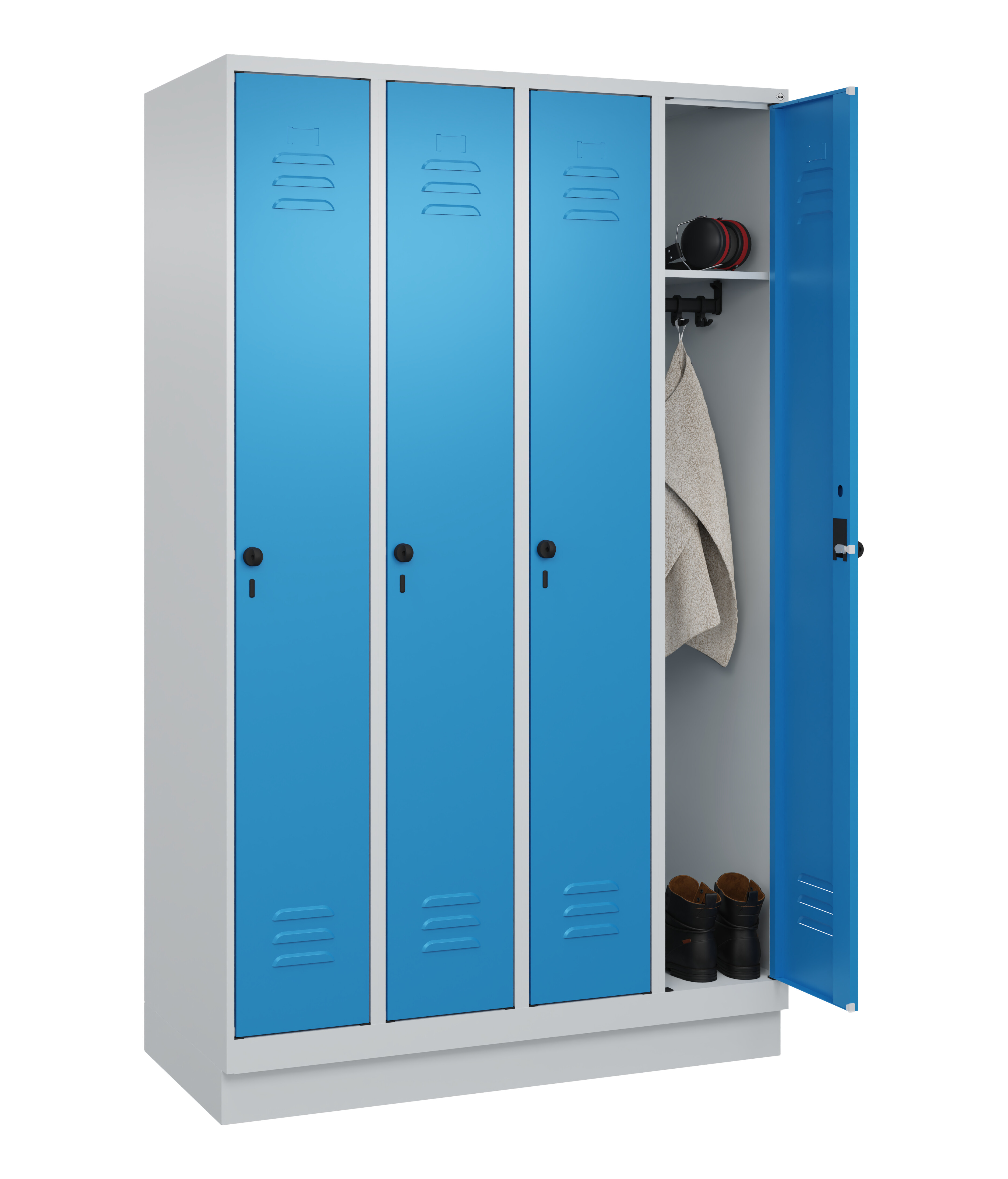 Spind Classic Plus, Sockel, 4 Abteile, 1950x1200x500mm Spind Classic Plus, Sockel, 4 Abteile, 1950x1200x500mm