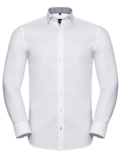 Russell Collection Men´s Long Sleeve Tailored Contrast Herringbone Shirt 