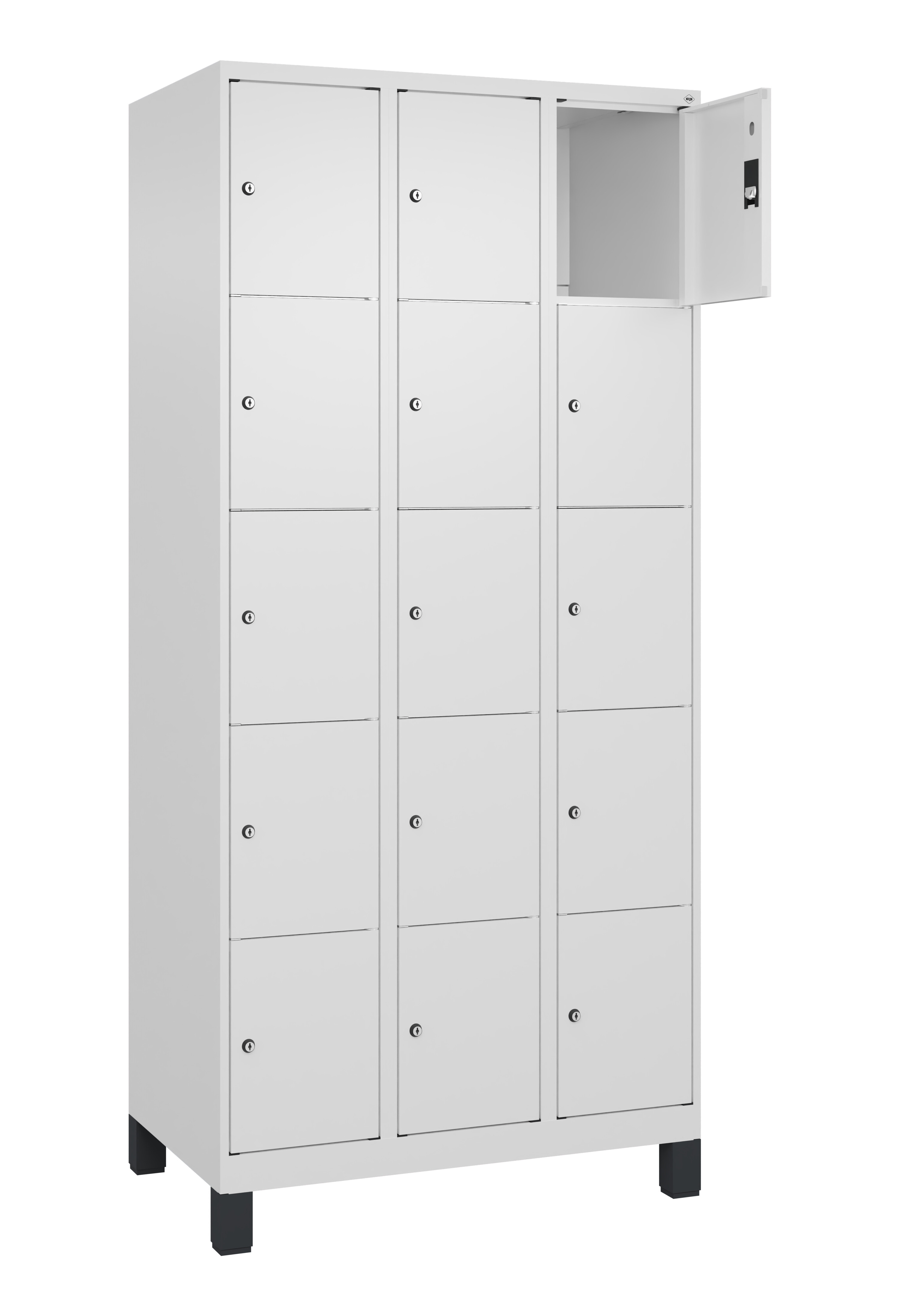 Schließfachschrank Classic Plus, Füße, 15 Fächer, 1950x900x500mm