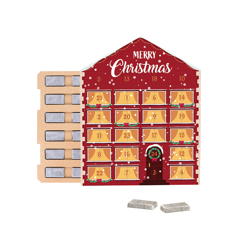 Täfelchen Adventskalender Haus ECO Napolitain in Pergaminpapier