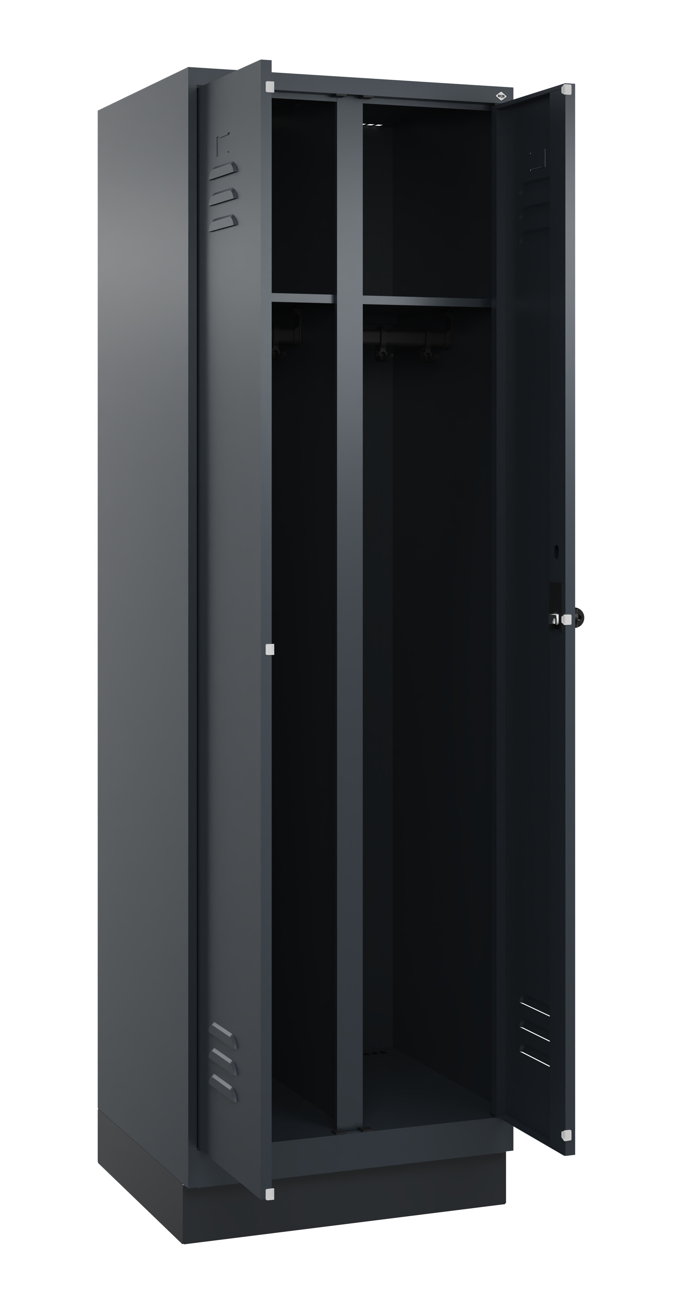 Schwarz-Weiß-Spind Classic Plus, Sockel, 2 Abteile, 1950x600x500mm Schwarz-Weiß-Spind Classic Plus, Sockel, 2 Abteile, 1950x600x500mm