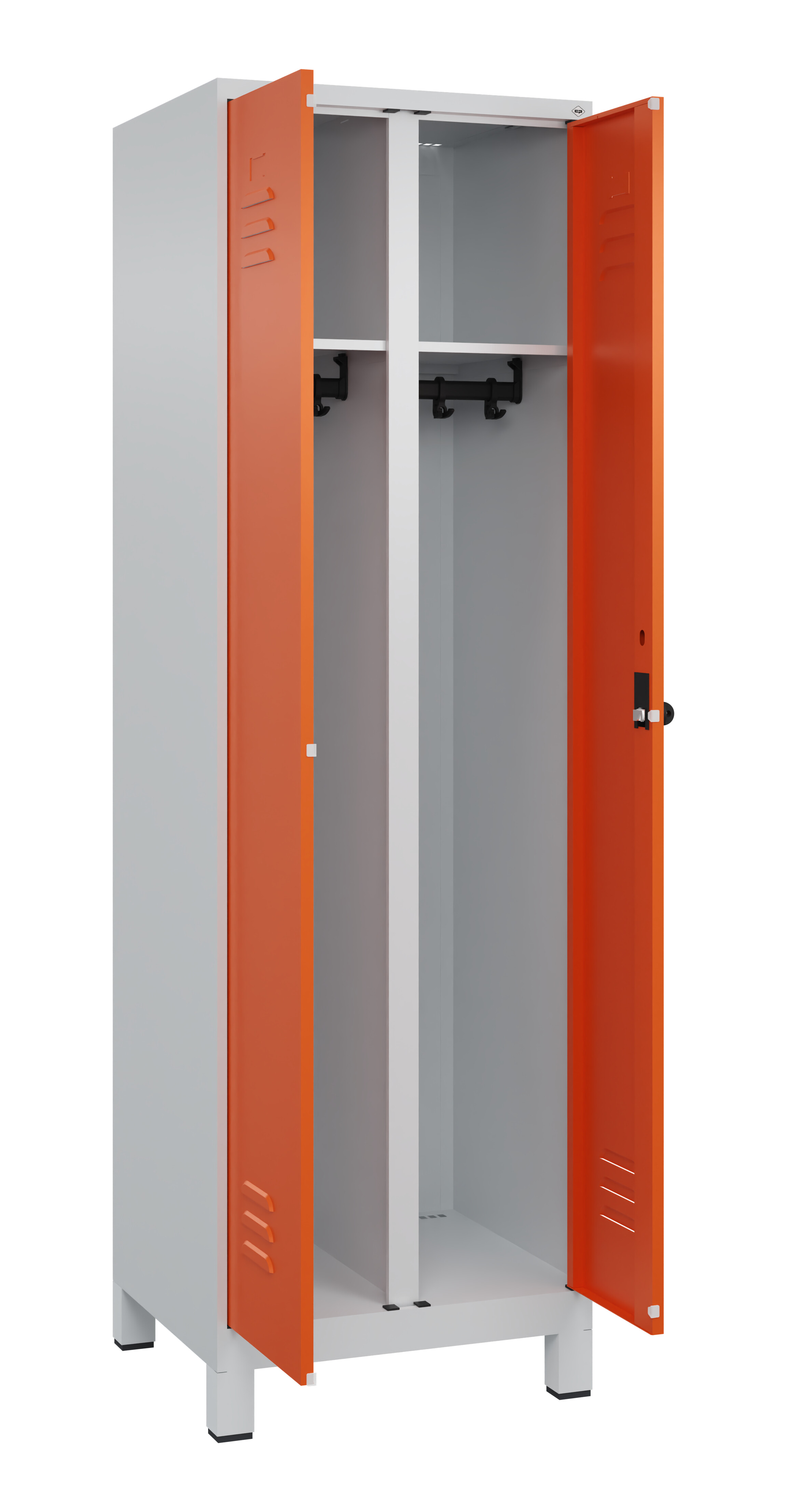 Schwarz-Weiß-Spind Classic Plus, Füße, 2 Abteile, 1950x600x500mm