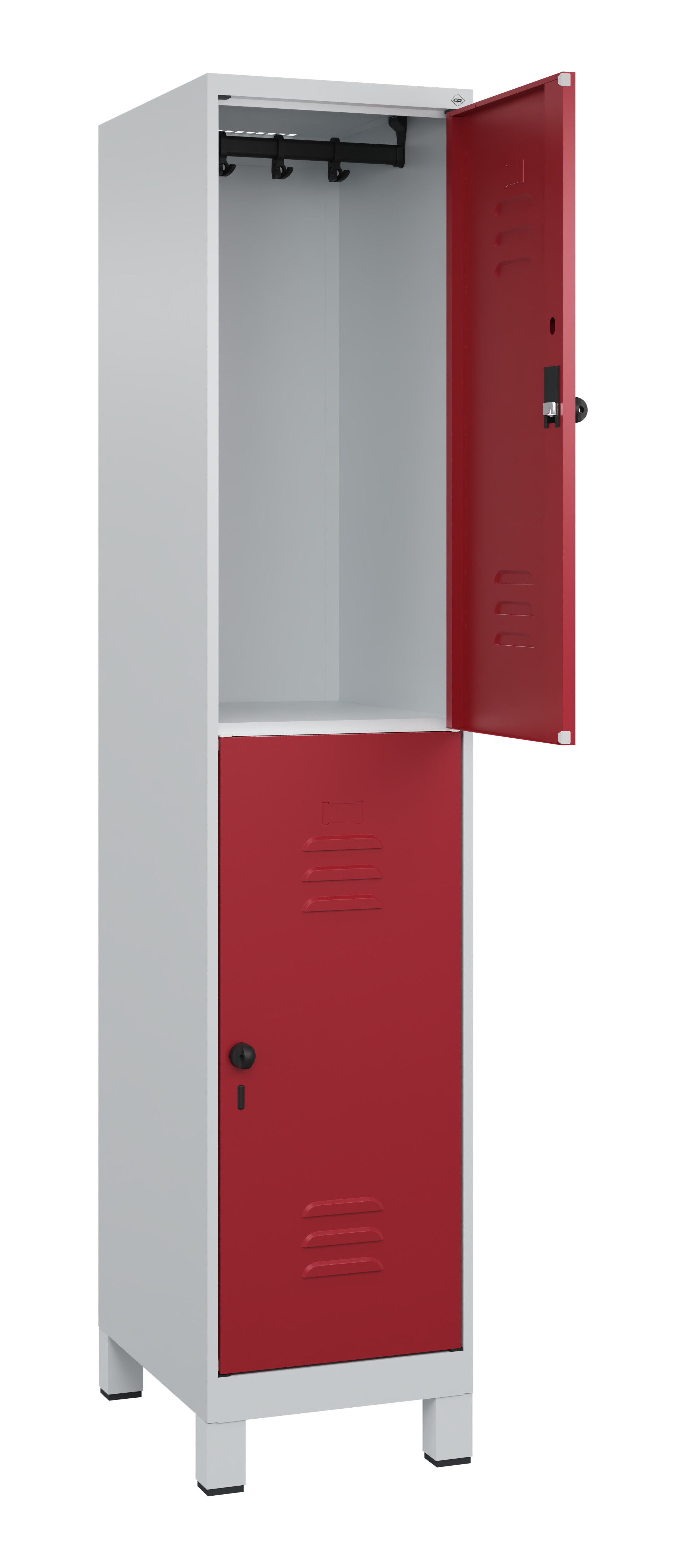 Doppelstock-Spind Classic Plus, Füße, 2 Fächer, 2080x400x500mm