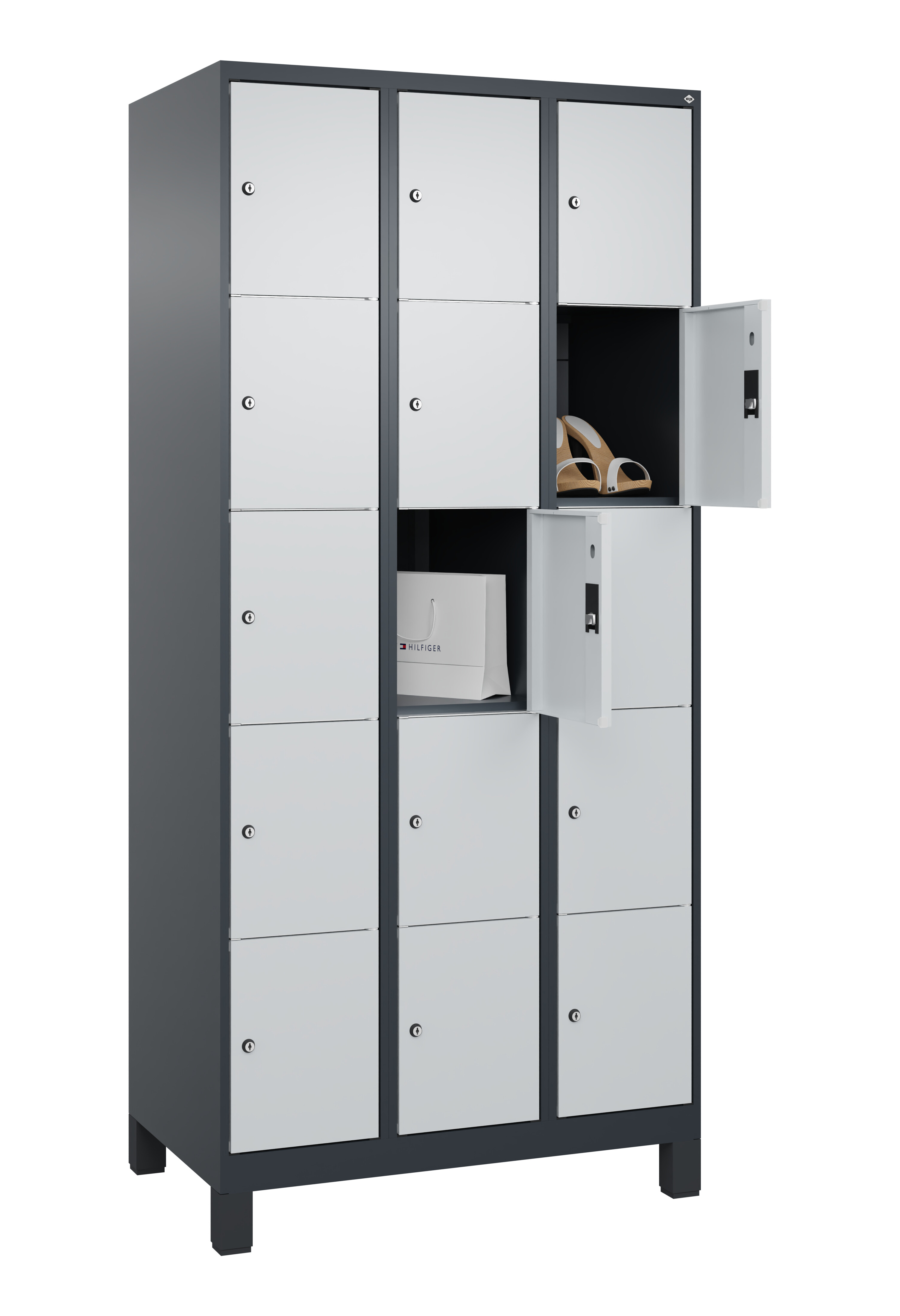 Schließfachschrank Classic Plus, Füße, 15 Fächer, 1950x900x500mm