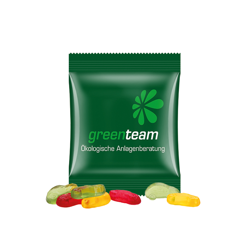 Minitüte 15 g kompostierbare Folie weiß Trolli Fruchtgummi Autos Minitüte 15 g kompostierbare Folie weiß Trolli Fruchtgummi Autos