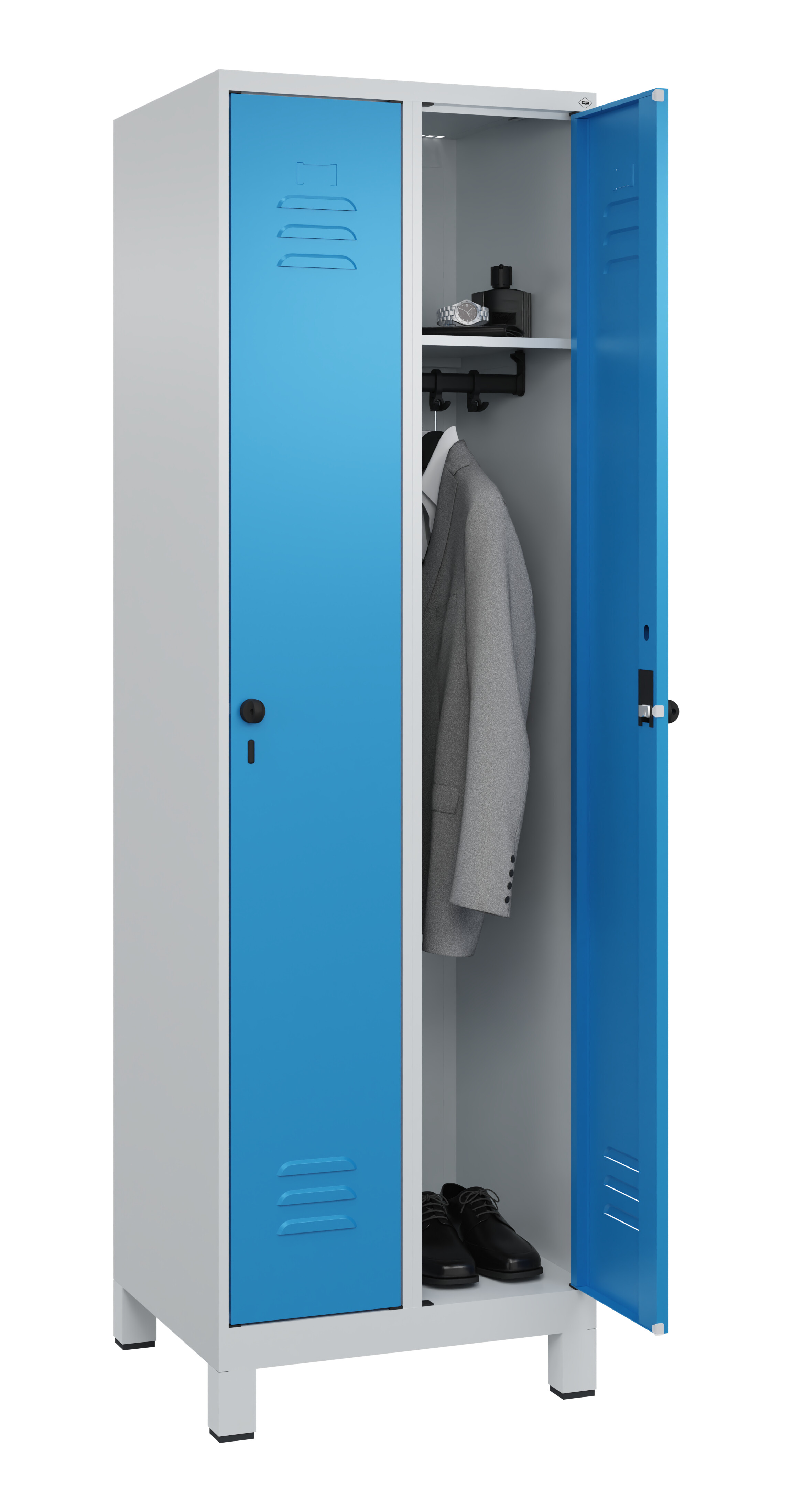 Spind Classic Plus, Füße, 2 Abteile, 1950x600x500mm Spind Classic Plus, Füße, 2 Abteile, 1950x600x500mm