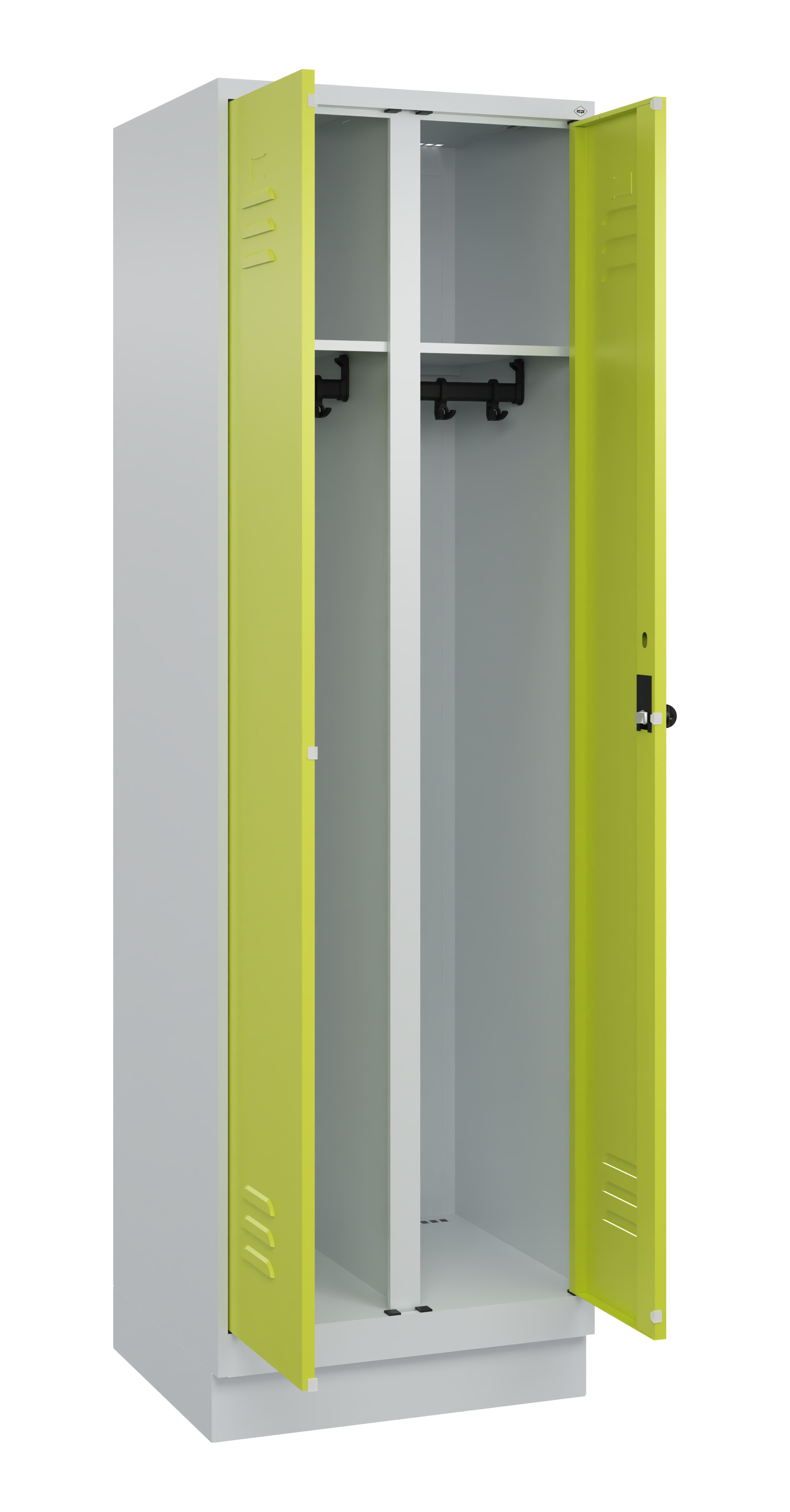 Schwarz-Weiß-Spind Classic Plus, Sockel, 2 Abteile, 1950x600x500mm Schwarz-Weiß-Spind Classic Plus, Sockel, 2 Abteile, 1950x600x500mm