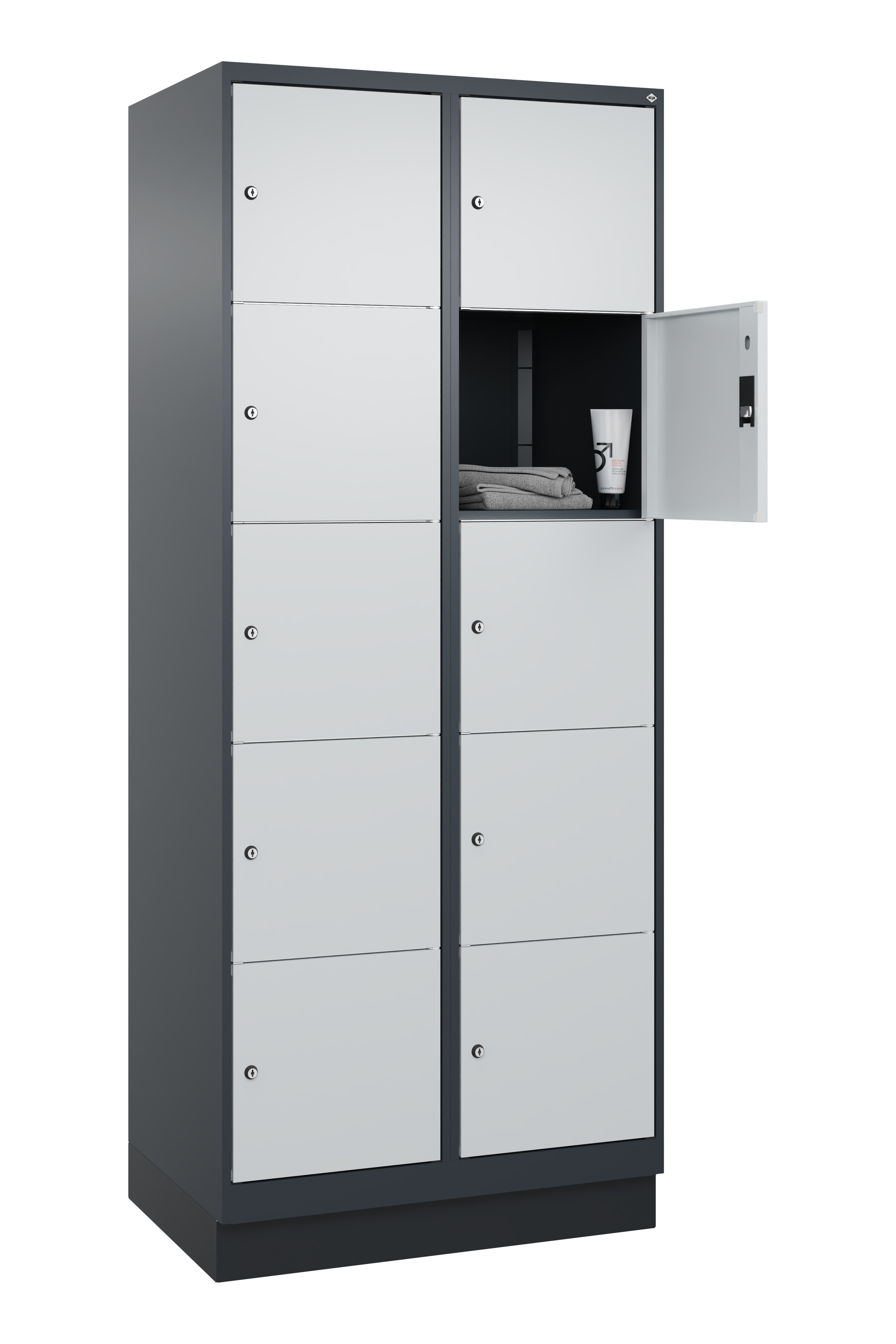 Schließfachschrank Classic Plus, Sockel, 10 Fächer, 2120x800x500mm Schließfachschrank Classic Plus, Sockel, 10 Fächer, 2120x800x500mm