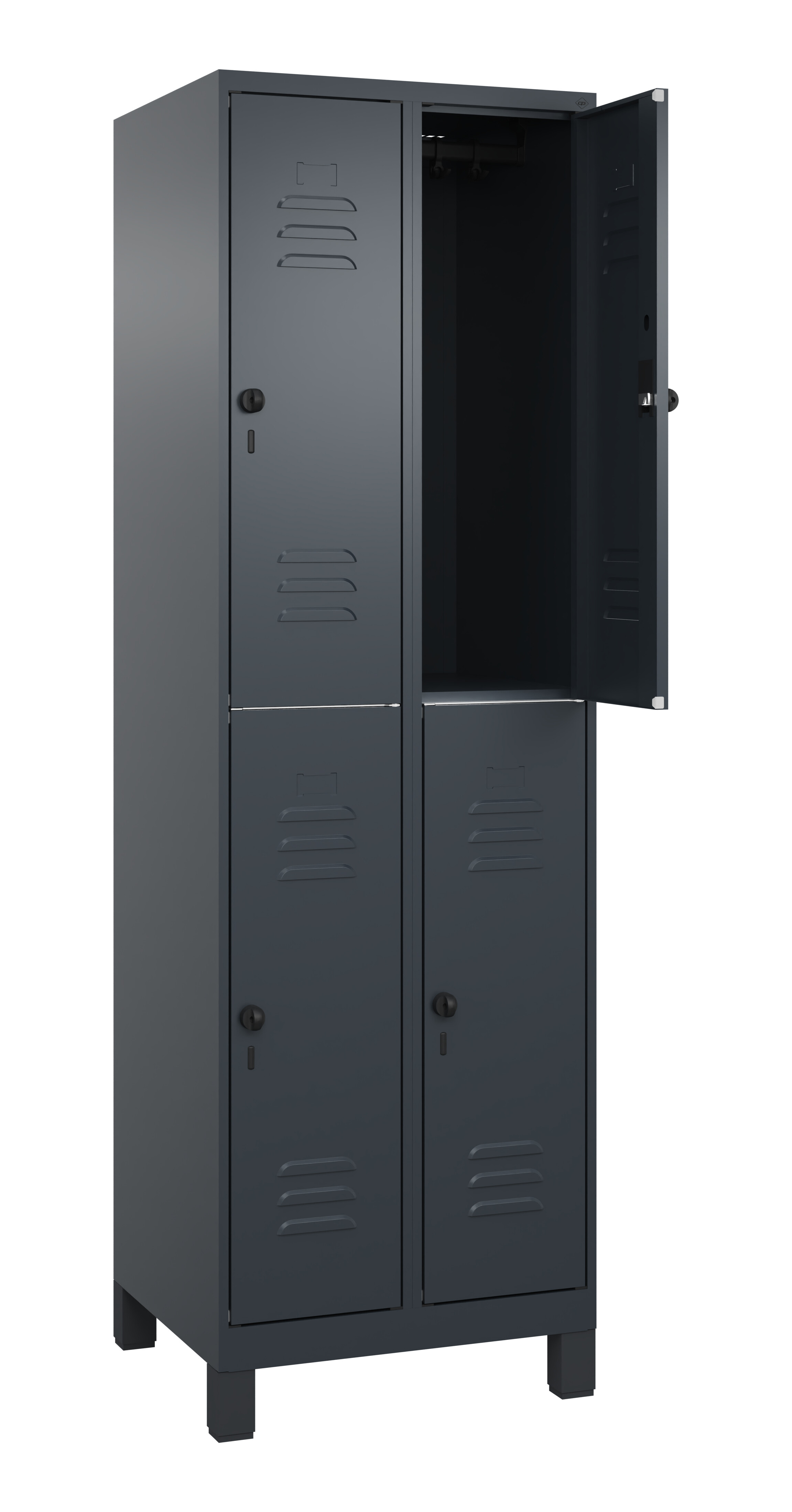 Doppelstock-Spind Classic Plus, Füße, 4 Fächer, 1950x600x500mm Doppelstock-Spind Classic Plus, Füße, 4 Fächer, 1950x600x500mm