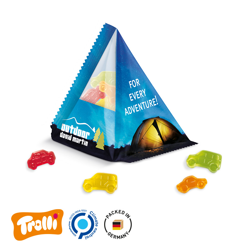 Fruchtgummi Tetraeder Folie transparent Trolli Fruchtgummi Auto-Mischung