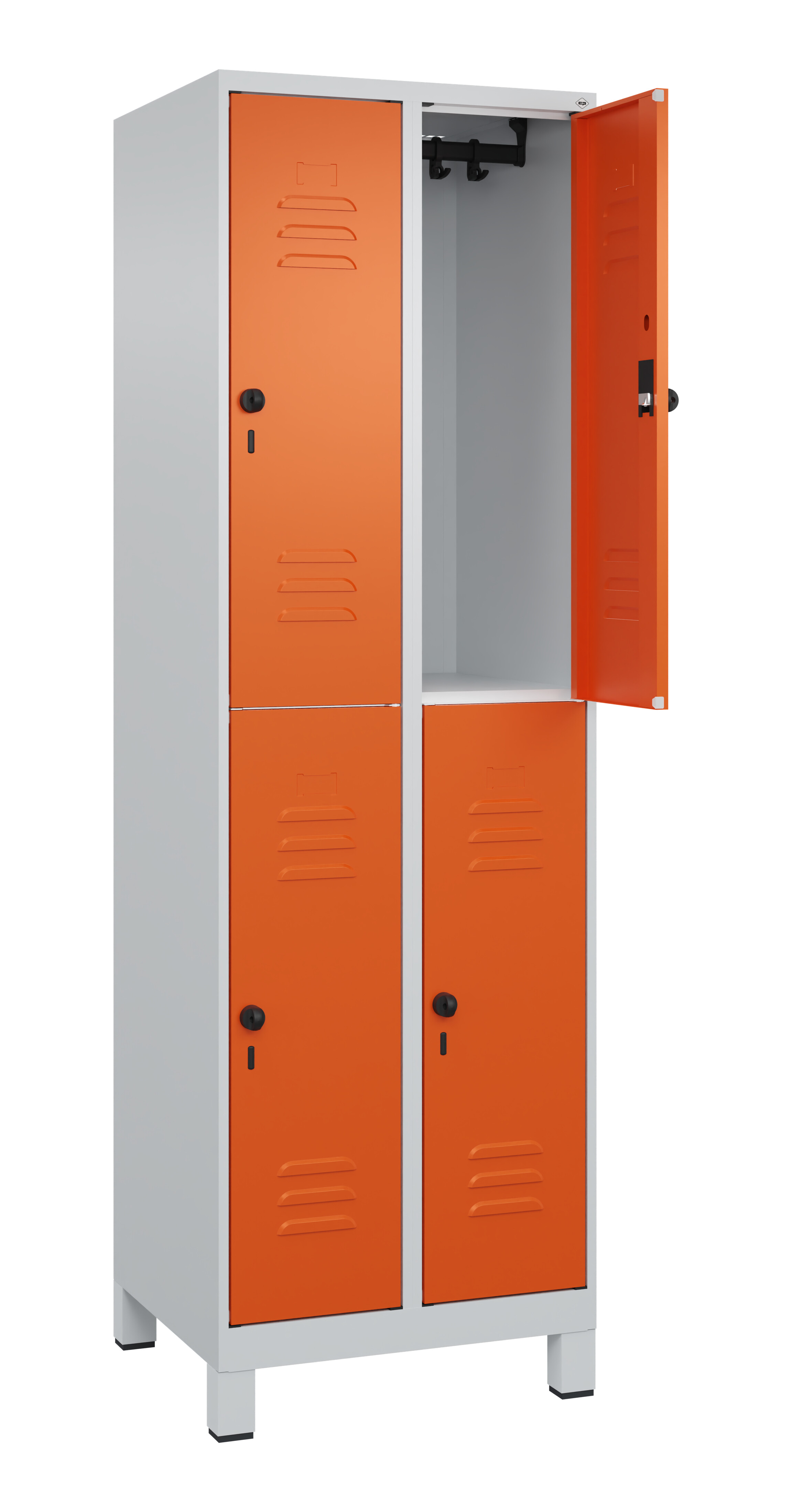 Doppelstock-Spind Classic Plus, Füße, 4 Fächer, 1950x600x500mm Doppelstock-Spind Classic Plus, Füße, 4 Fächer, 1950x600x500mm