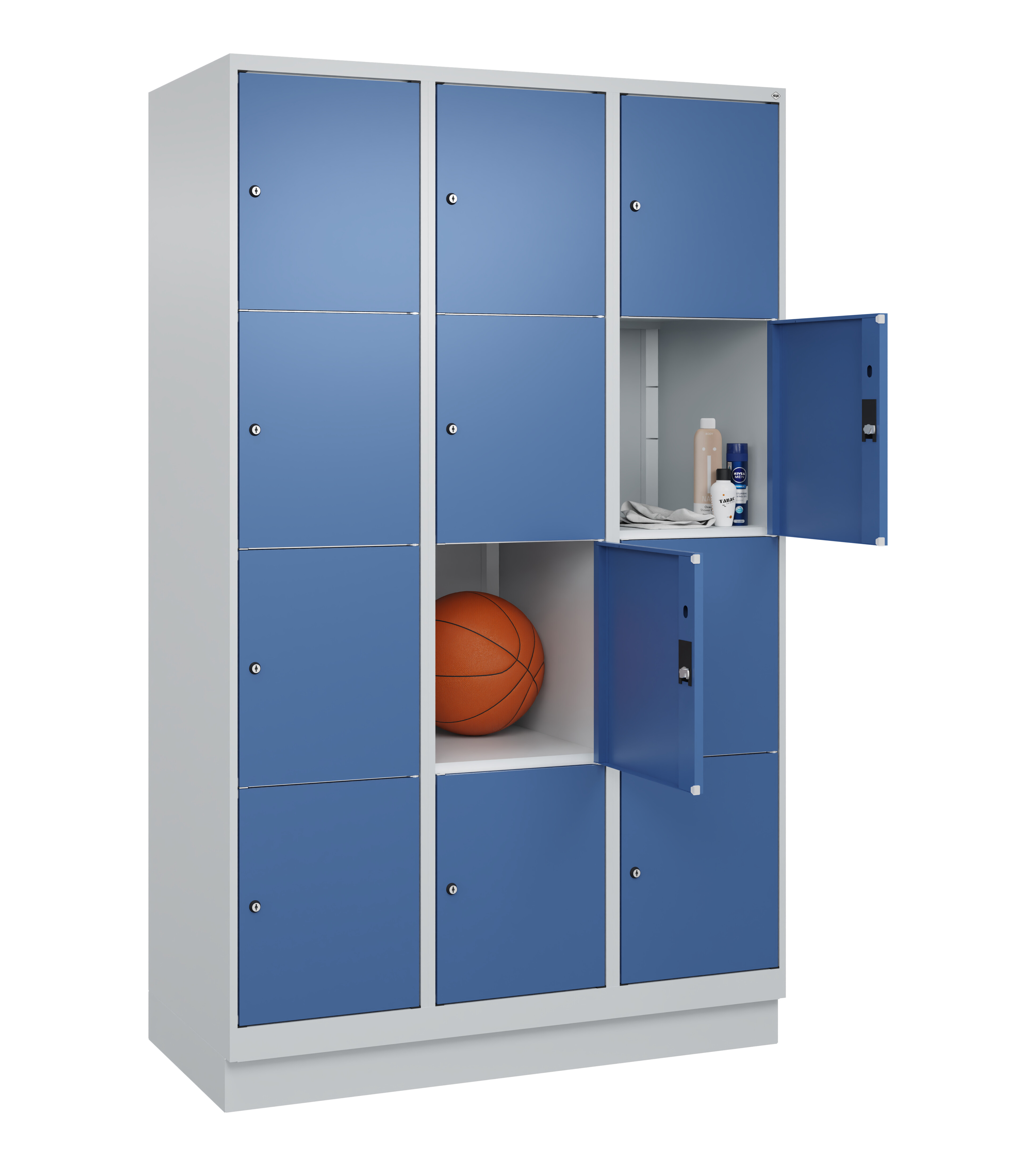 Schließfachschrank Classic Plus, Sockel, 12 Fächer, 2120x1200x500mm