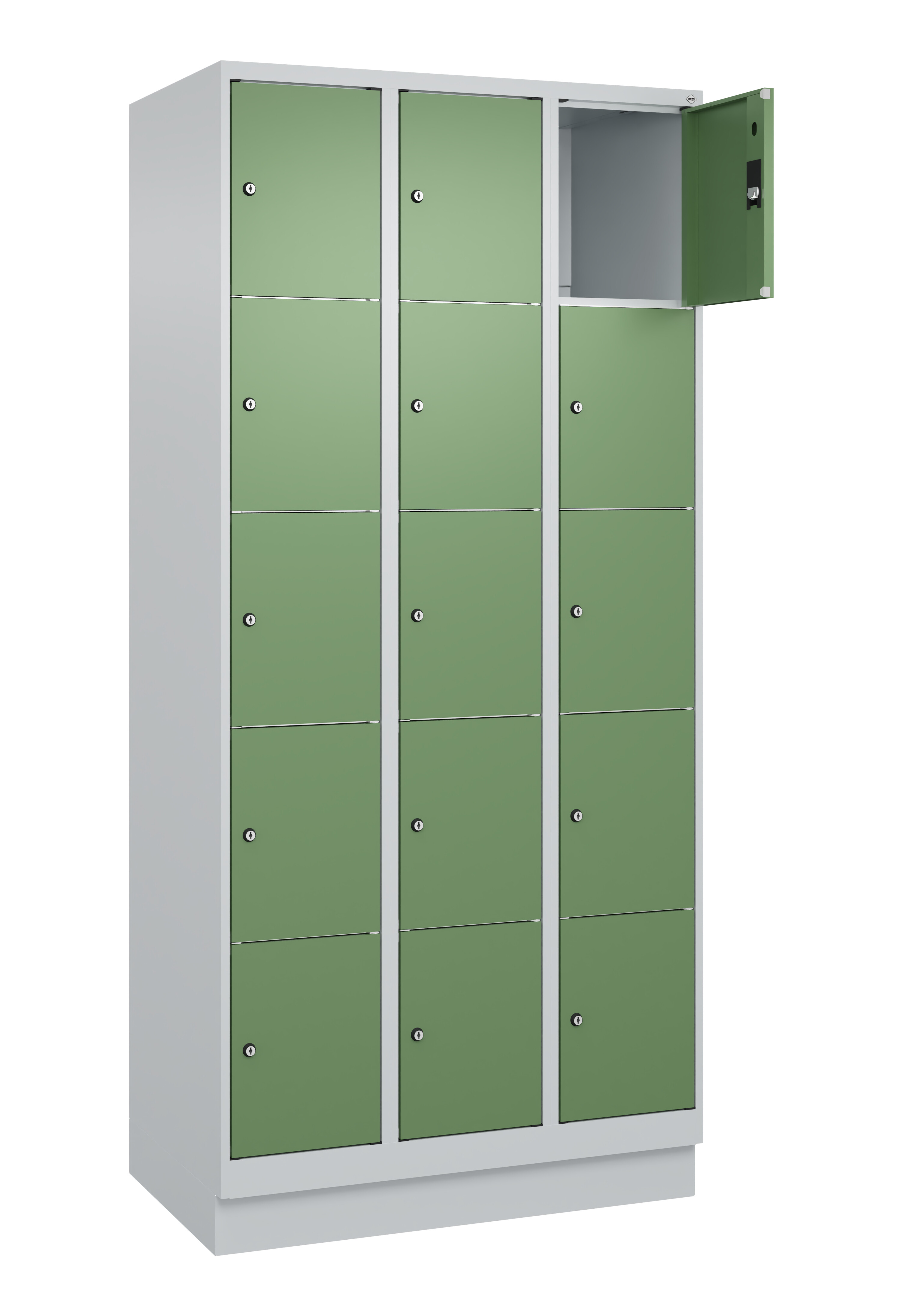 Schließfachschrank Classic Plus, Sockel, 15 Fächer, 1950x900x500mm
