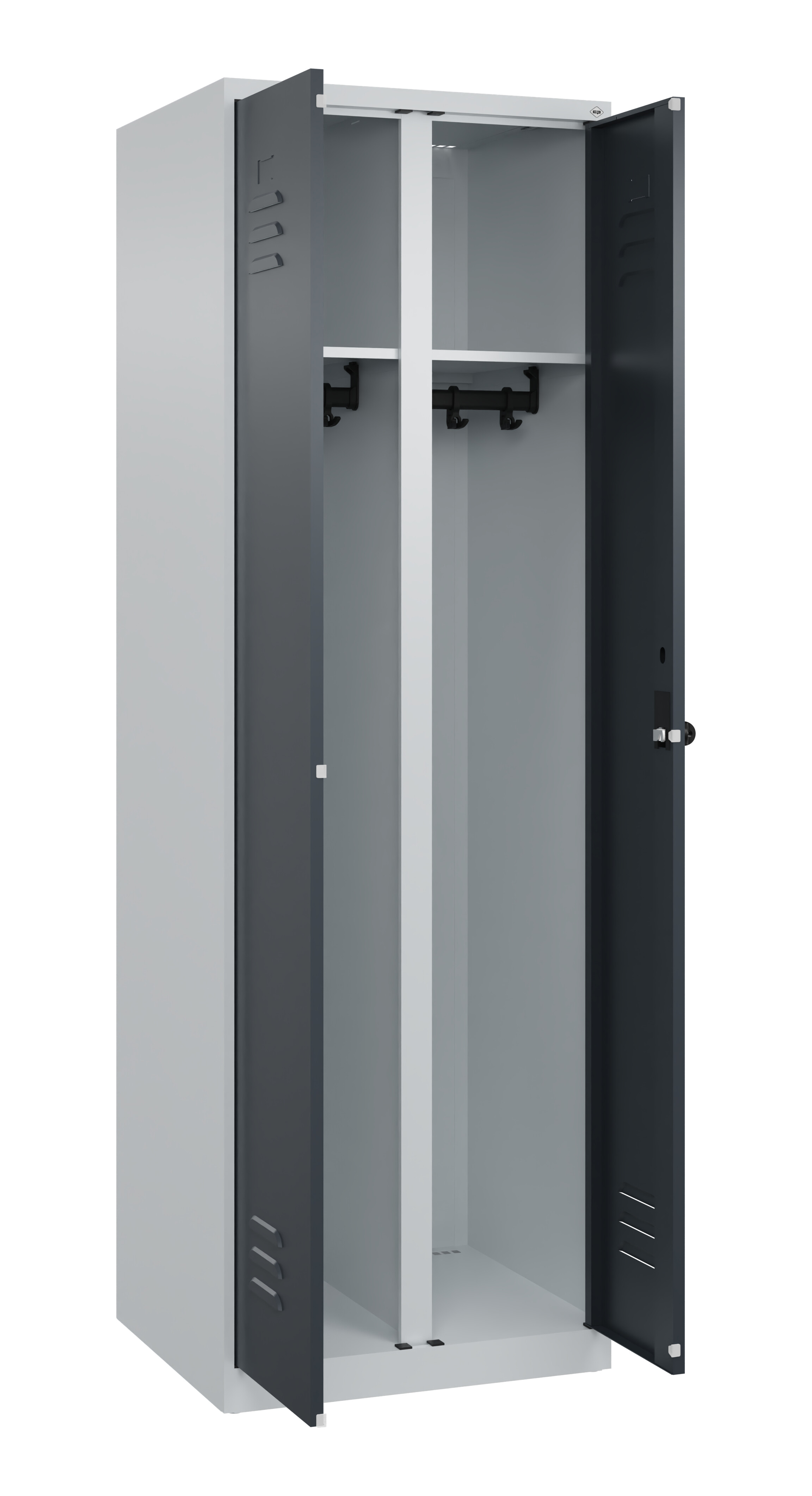 Schwarz-Weiß-Spind Classic Plus, 2 Abteile, 1850x600x500mm