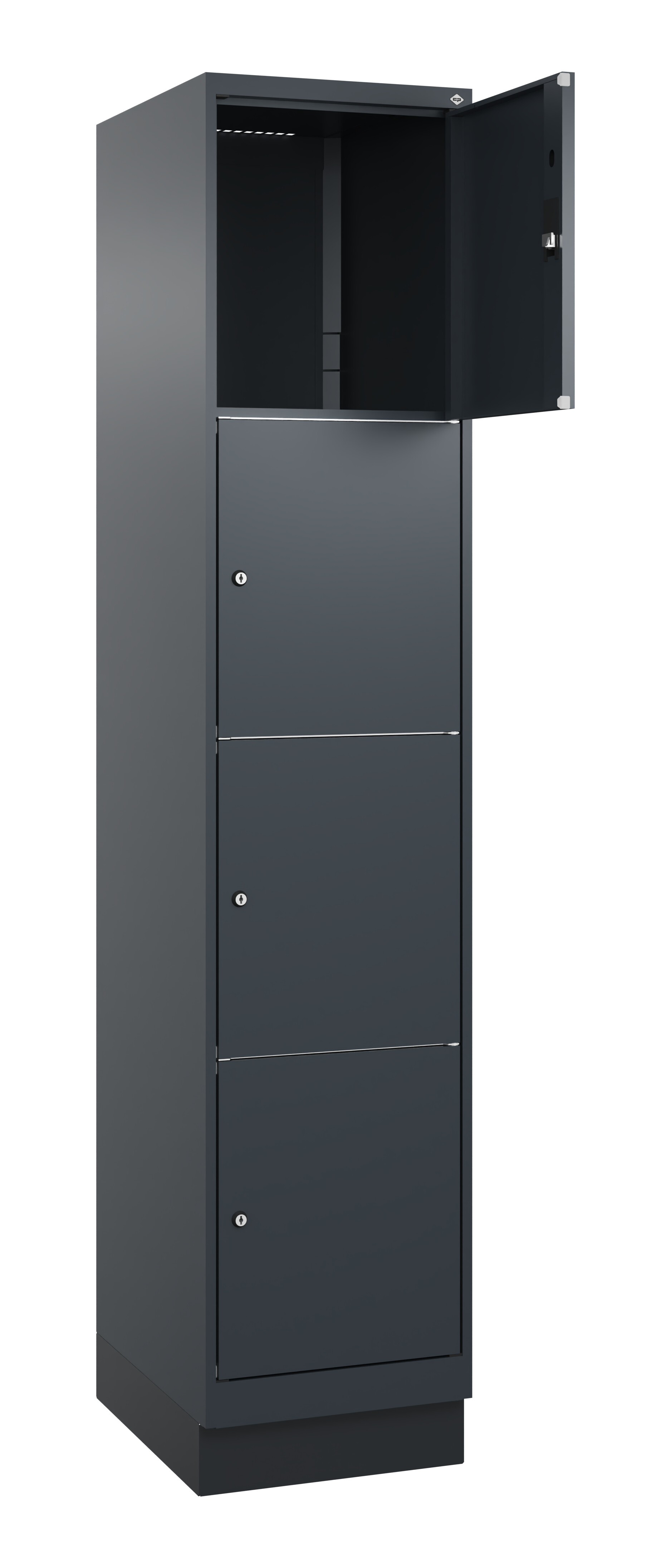 Schließfachschrank Classic Plus, Sockel, 4 Fächer, 2120x400x500mm Schließfachschrank Classic Plus, Sockel, 4 Fächer, 2120x400x500mm