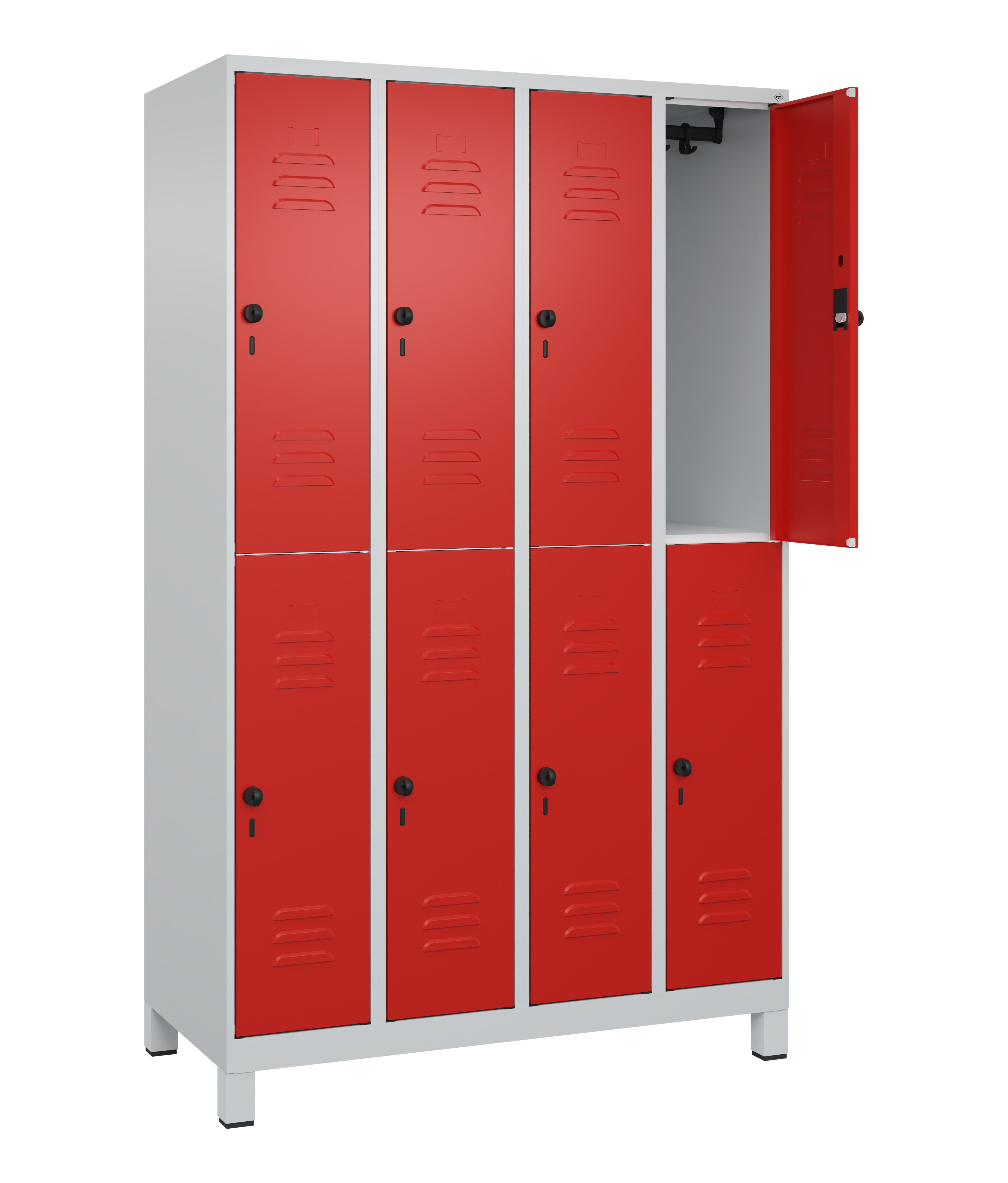 Doppelstock-Spind Classic Plus, Füße, 8 Fächer, 1950x1200x500mm