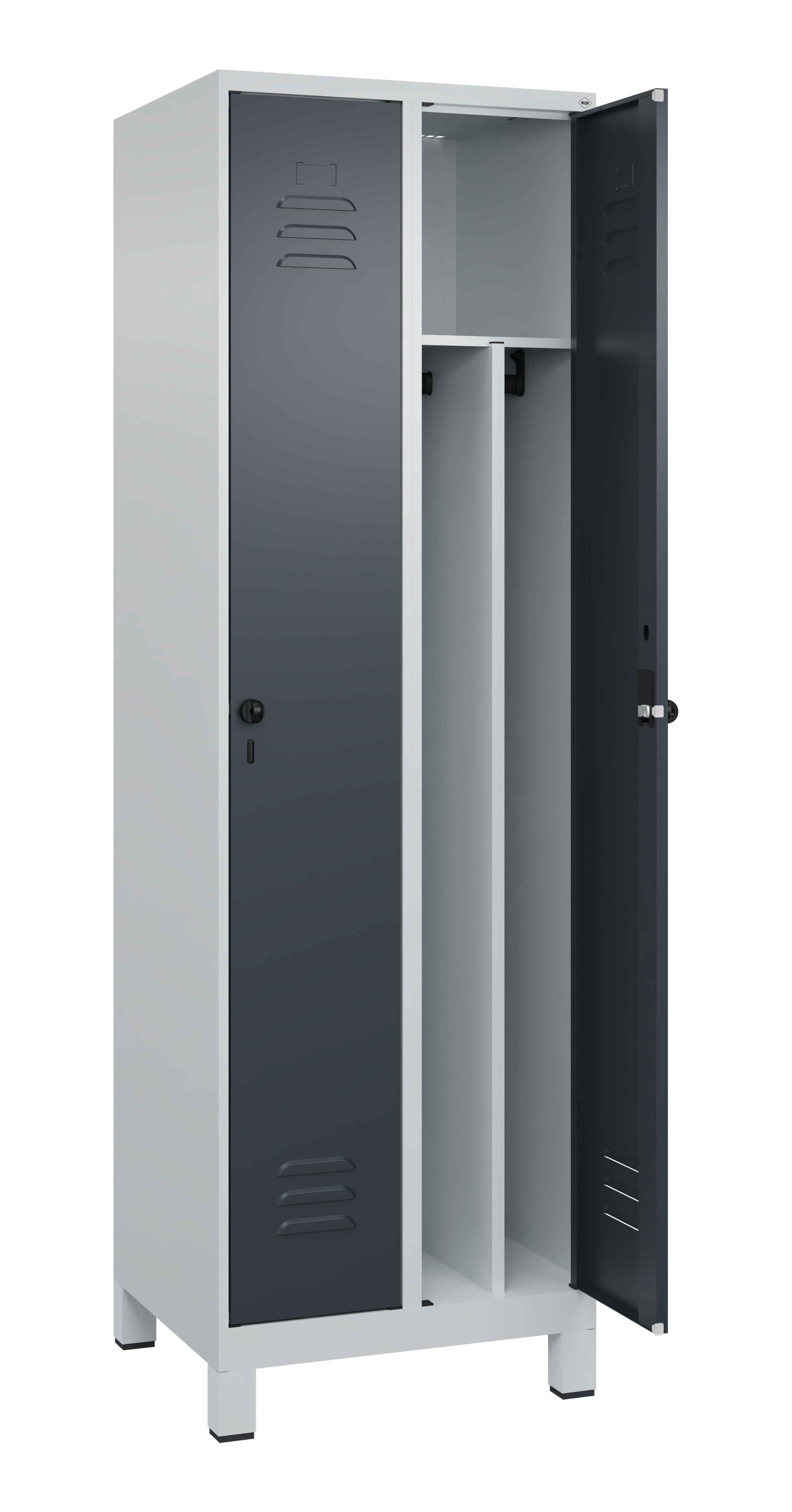 Spind Classic Plus, Füße, 2 Abteile, 1950x600x500mm Spind Classic Plus, Füße, 2 Abteile, 1950x600x500mm