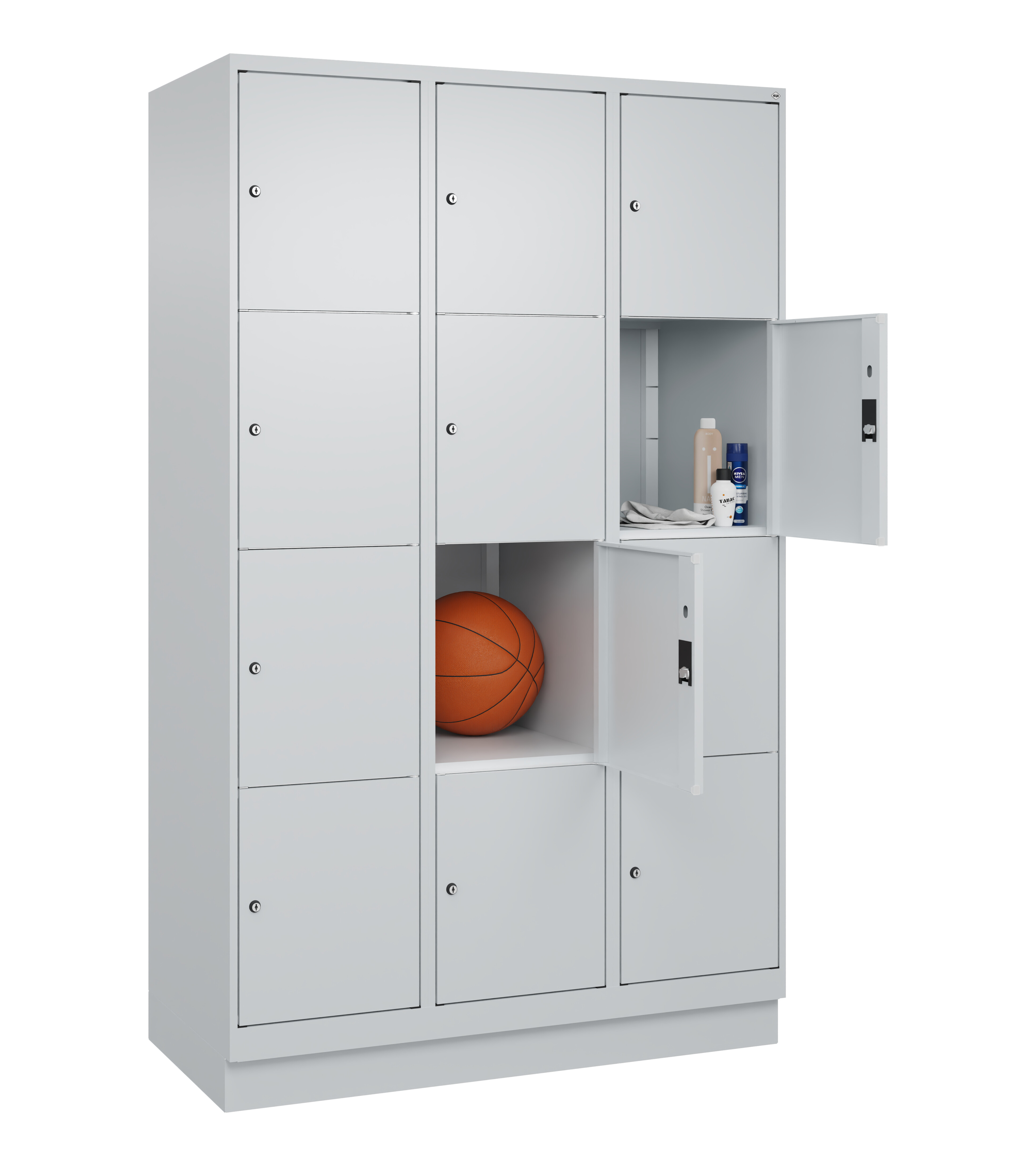 Schließfachschrank Classic Plus, Sockel, 12 Fächer, 2120x1200x500mm