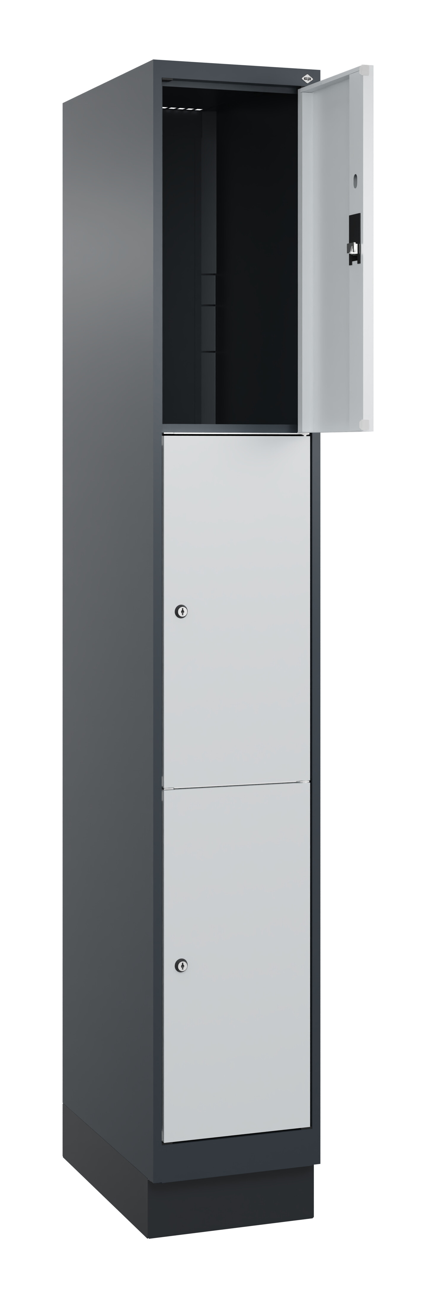 Schließfachschrank Classic Plus, Sockel, 3 Fächer, 1950x300x500mm