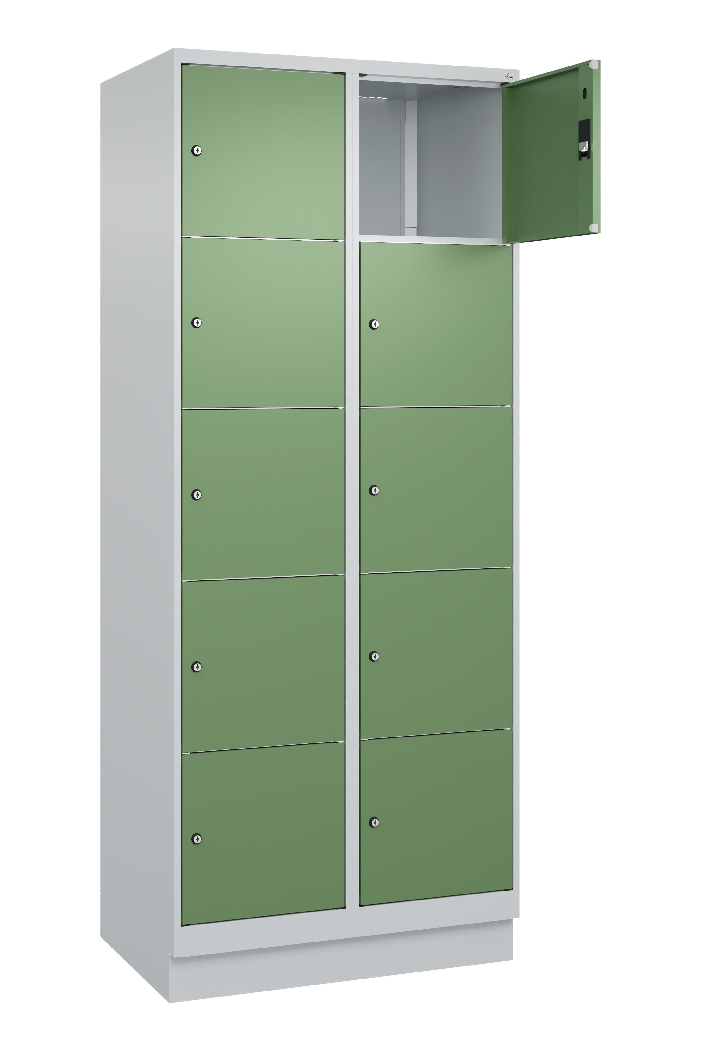 Schließfachschrank Classic Plus, Sockel, 10 Fächer, 2120x800x500mm