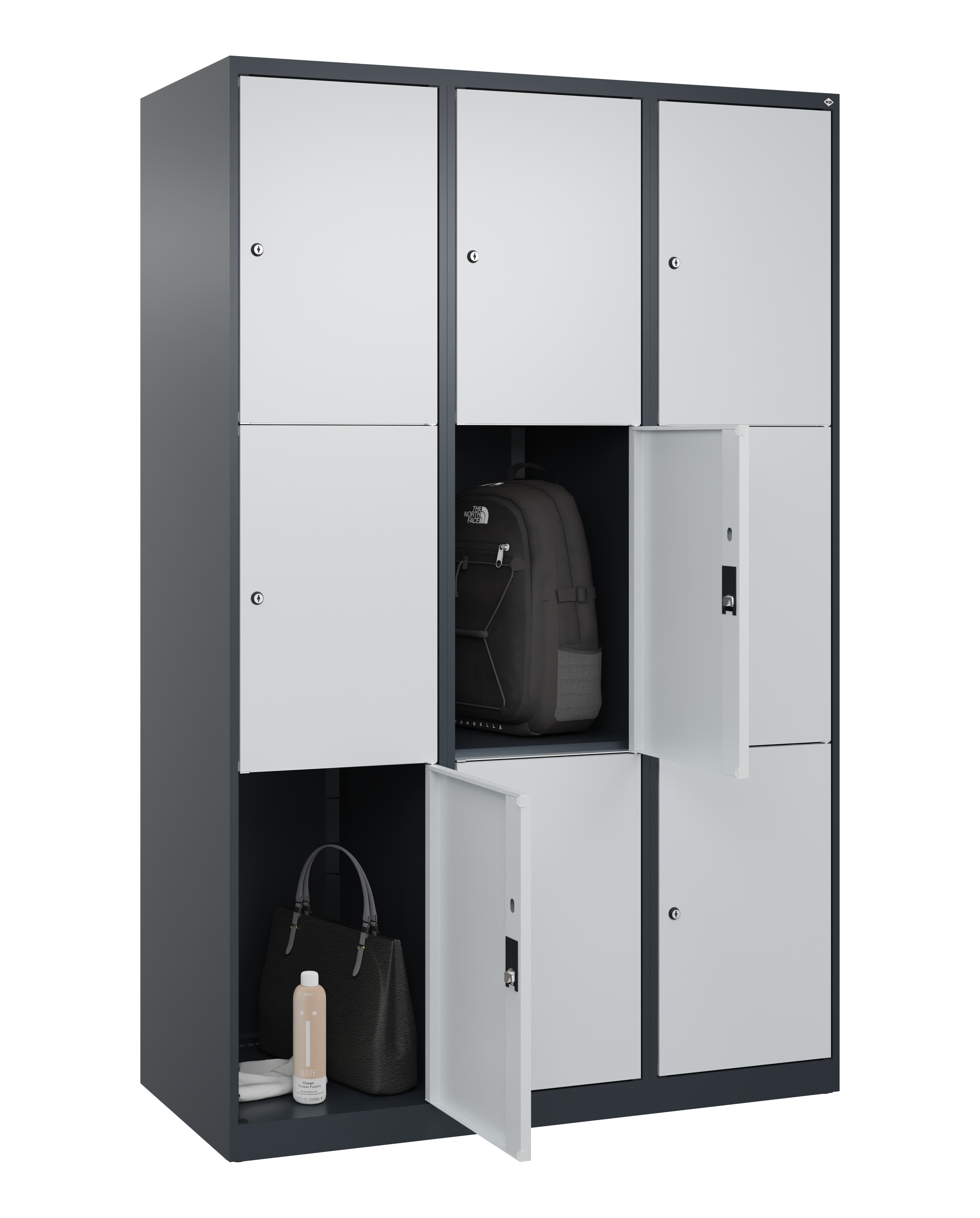 Schließfachschrank Classic Plus, 9 Fächer, 1850x1200x500mm