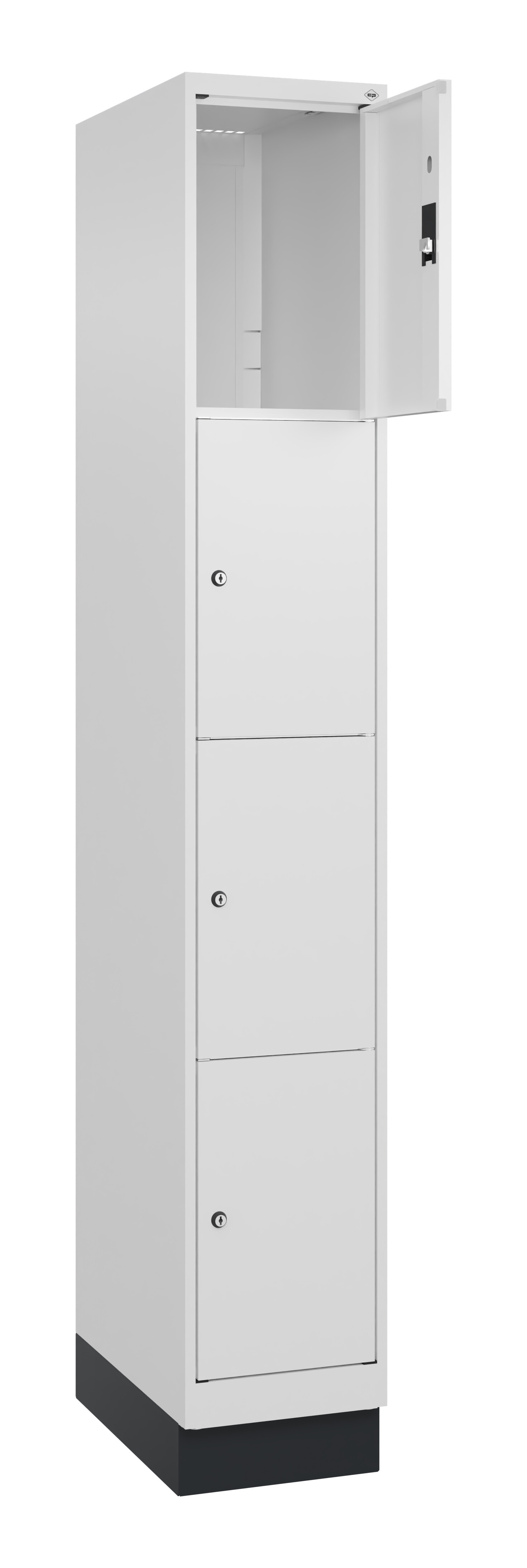 Schließfachschrank Classic Plus, Sockel, 4 Fächer, 1950x300x500mm