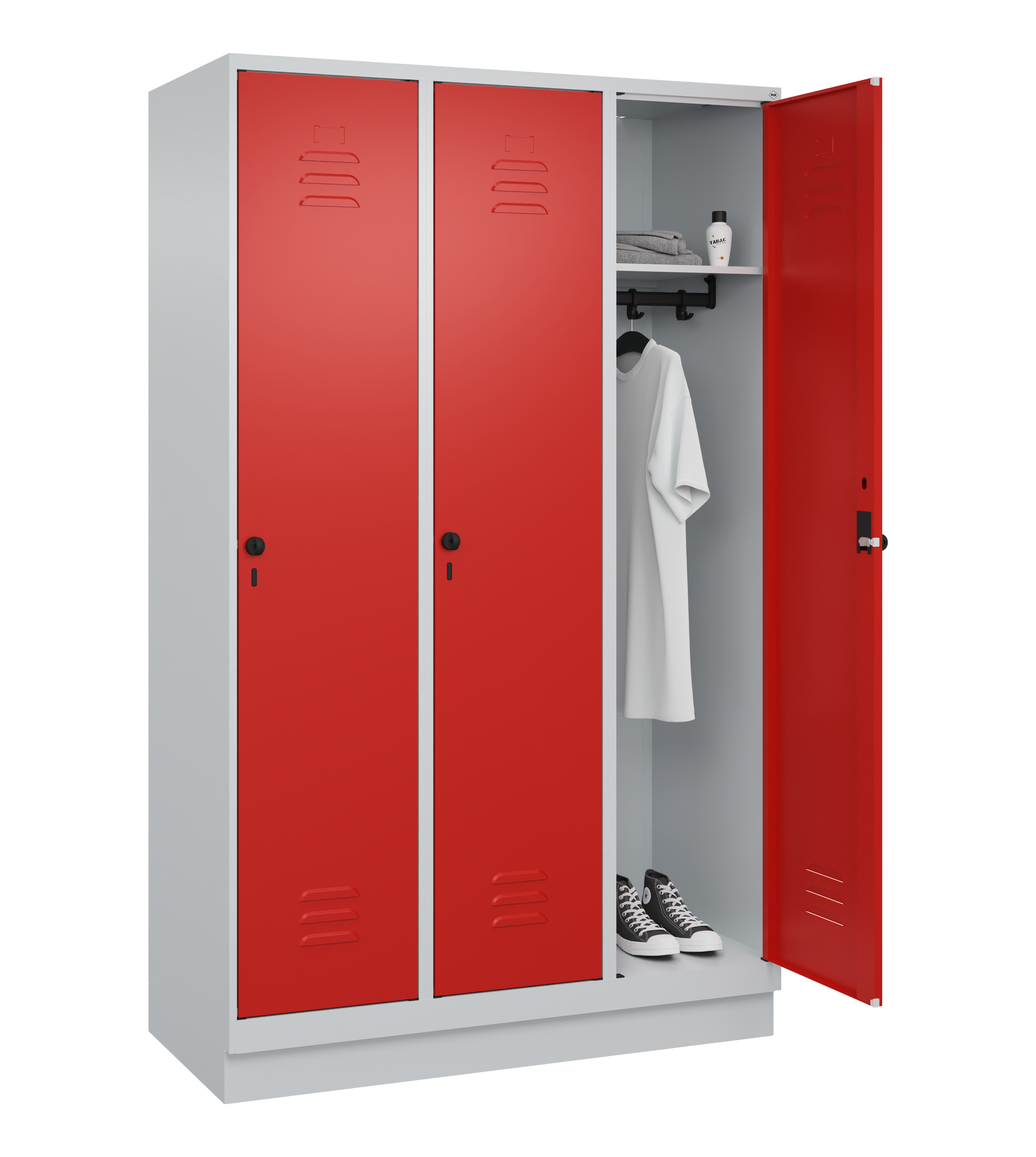 Spind Classic Plus, Sockel, 3 Abteile, 1950x1200x500mm