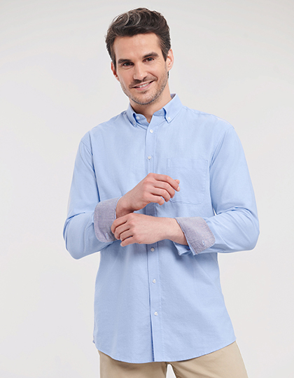 Russell Collection Men´s Long Sleeve Tailored Washed Oxford Shirt