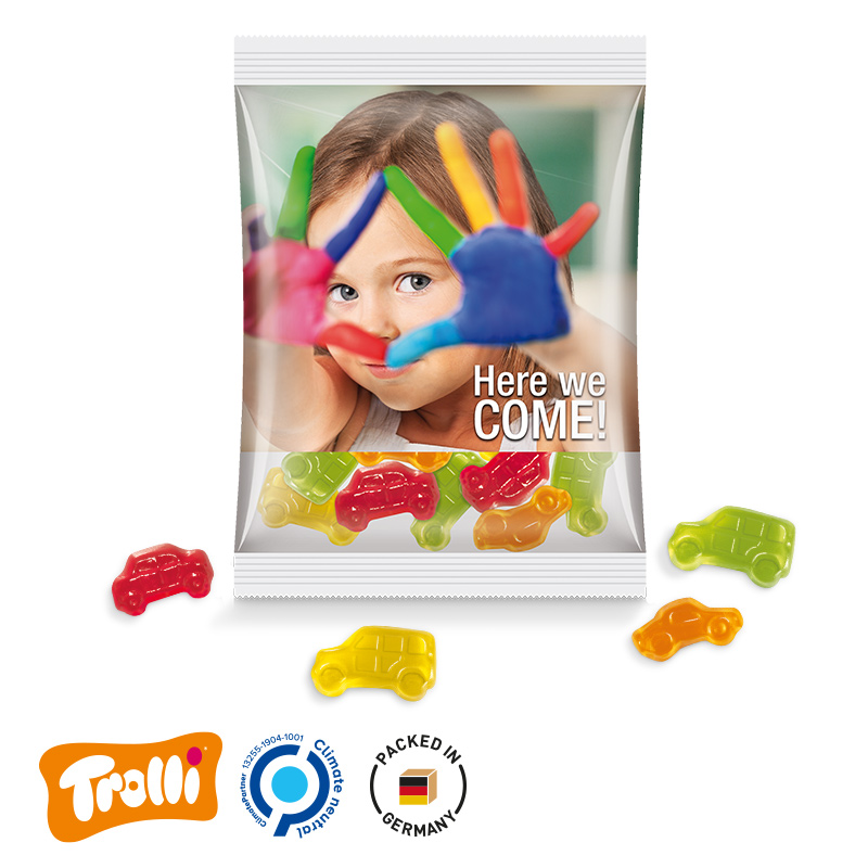 Maxitüte Folie transparent Trolli Fruchtgummi Auto-Mischung Maxitüte Folie transparent Trolli Fruchtgummi Auto-Mischung