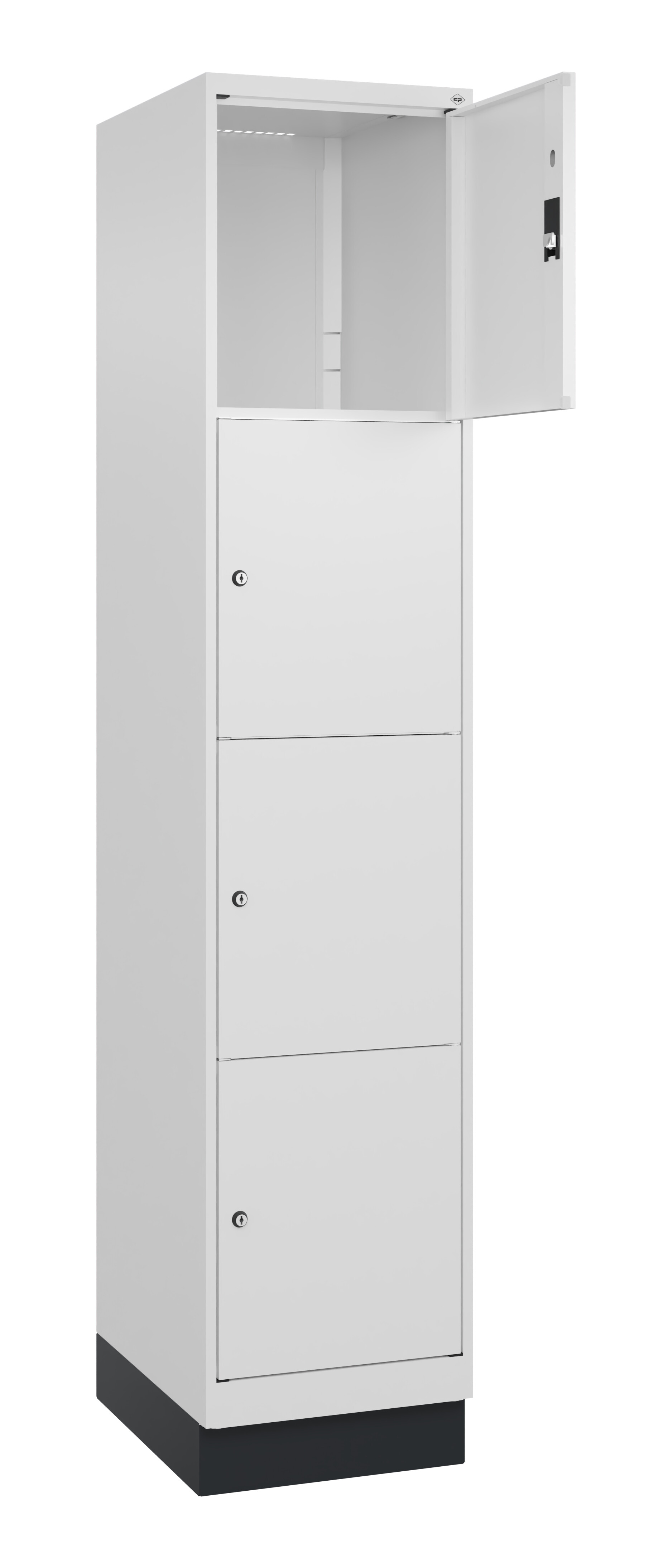 Schließfachschrank Classic Plus, Sockel, 4 Fächer, 2120x400x500mm